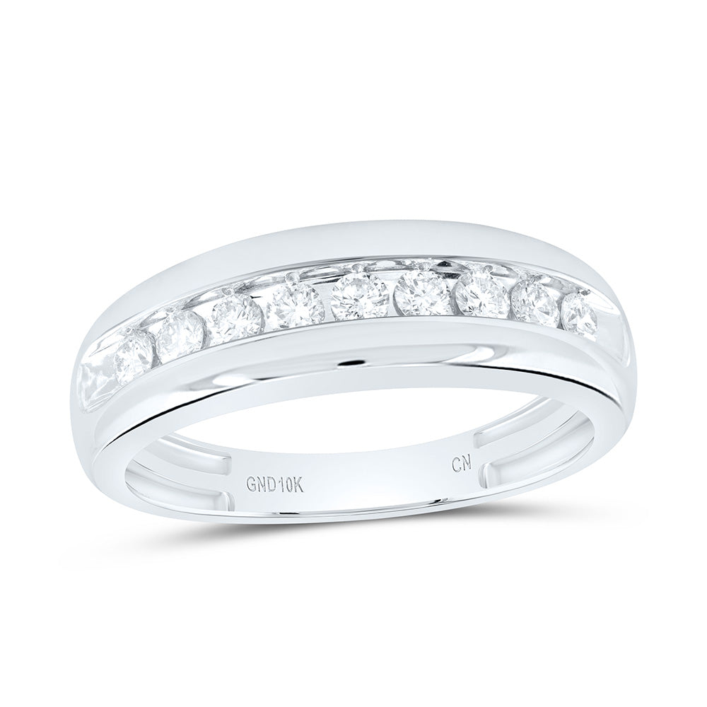 10kt White Gold Mens Round Diamond Single Row Wedding Anniversary Band Ring 1/2 Cttw