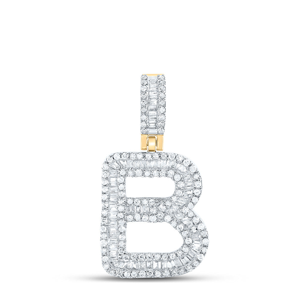 10kt Yellow Gold Mens Baguette Diamond B Initial Letter Pendant 5/8 Cttw