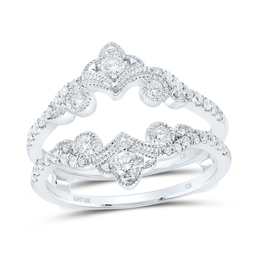 10kt White Gold Womens Round Diamond Wrap Enhancer Wedding Band 1/2 Cttw