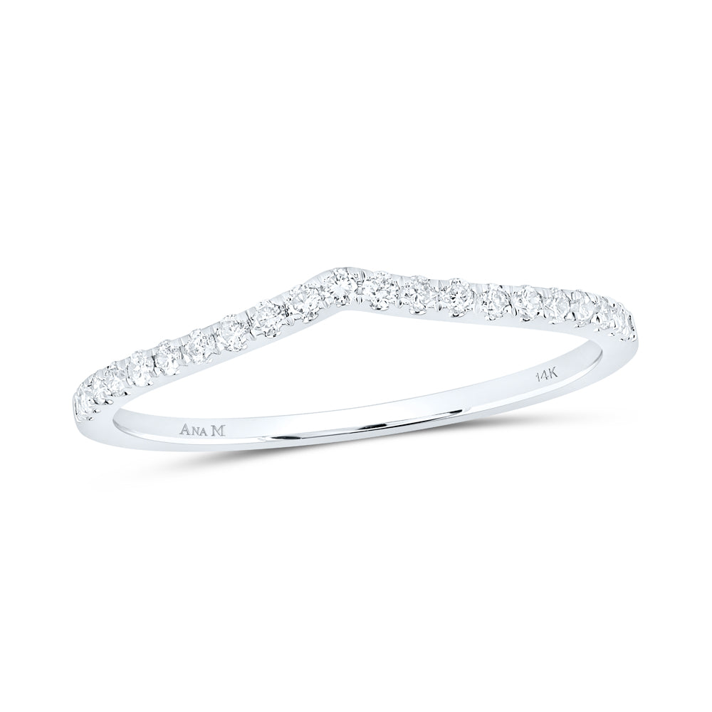 10kt White Gold Womens Round Diamond Chevron Stackable Band Ring 1/6 Cttw