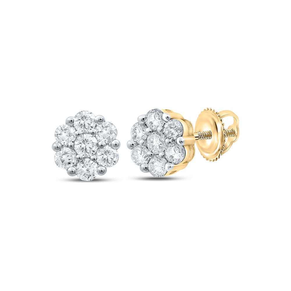 10kt Yellow Gold Womens Round Diamond Flower Cluster Earrings 1 Cttw