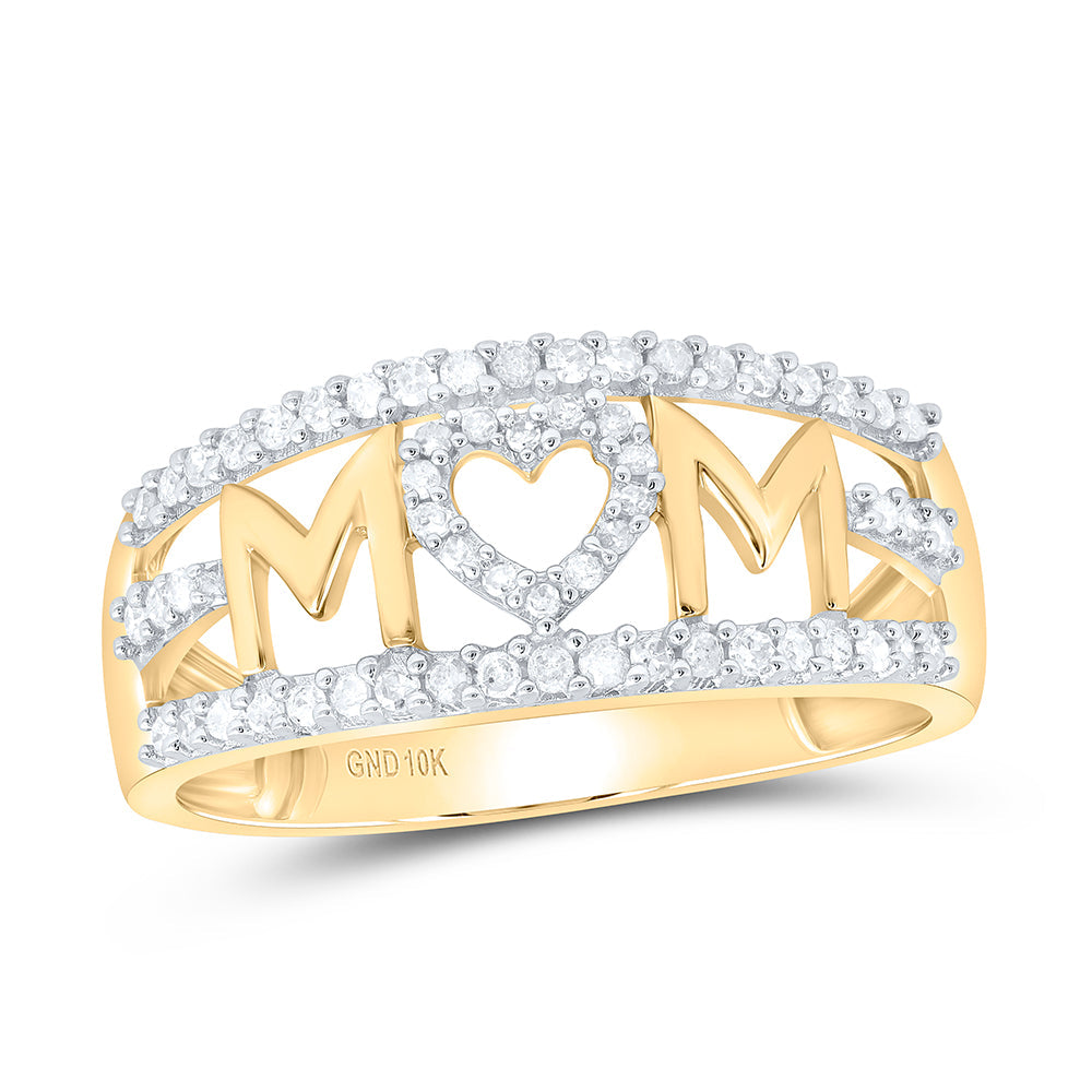 10kt Yellow Gold Womens Round Diamond Mom Heart Band Ring 1/4 Cttw