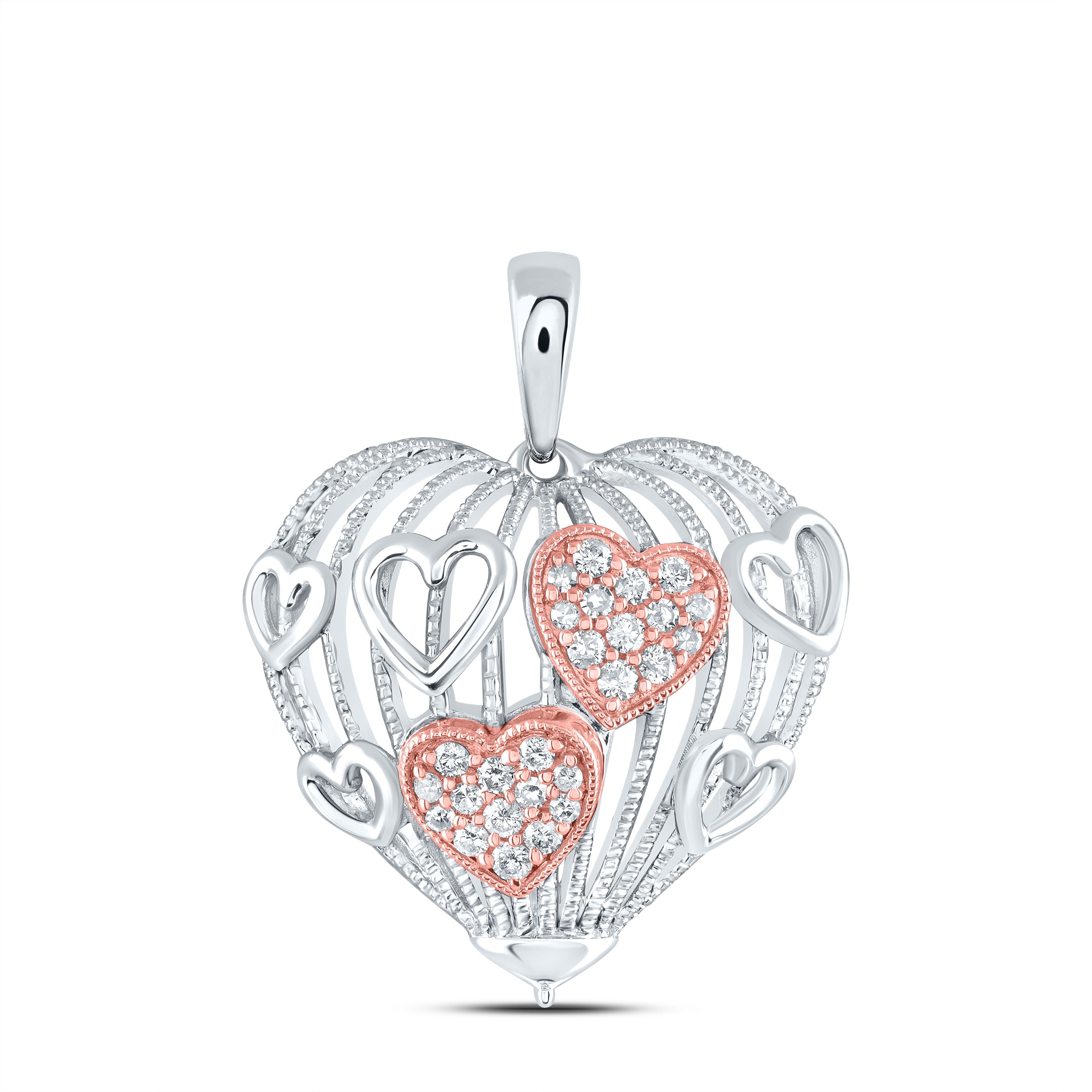 10kt Two-tone Gold Womens Round Diamond Heart Pendant 1/5 Cttw