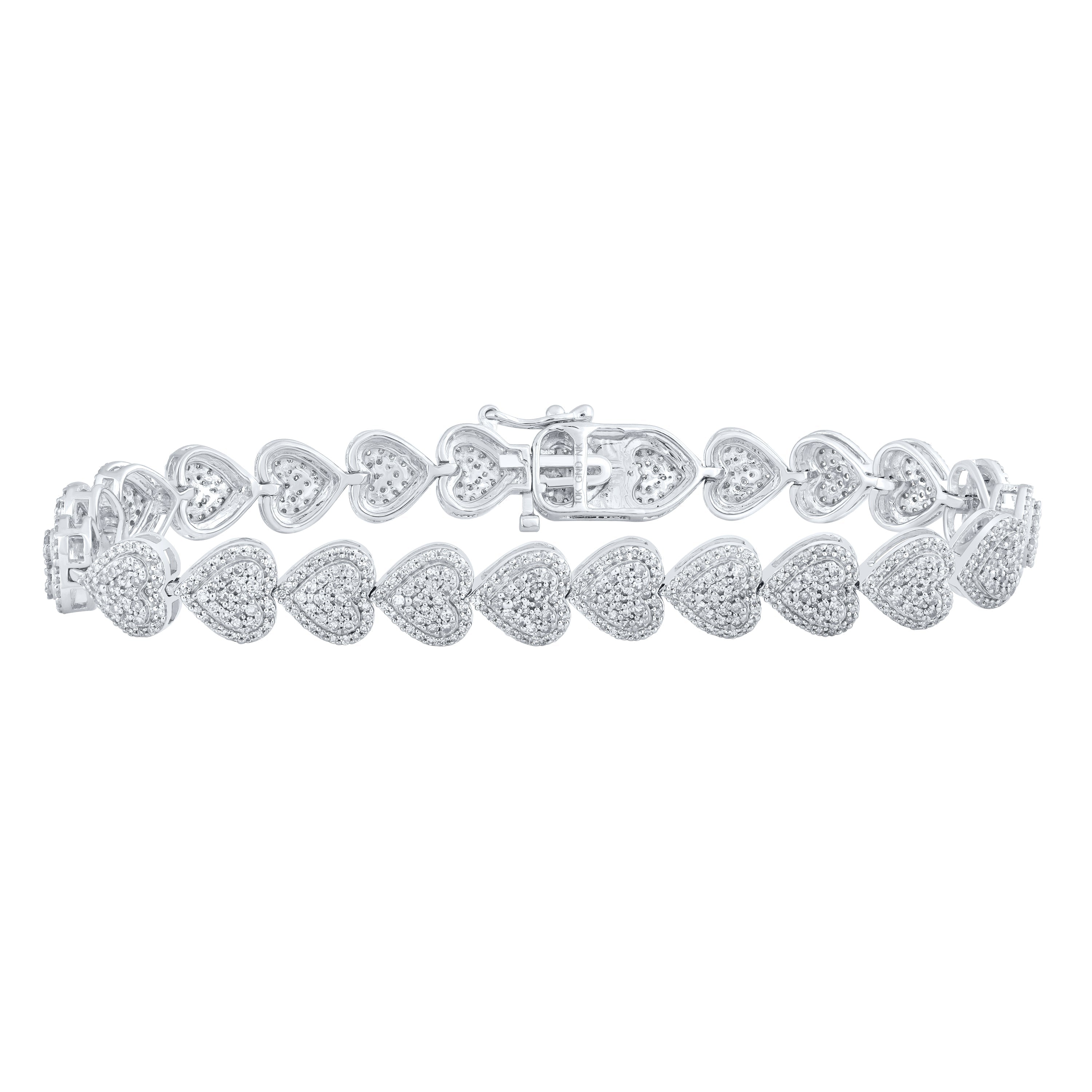 10kt White Gold Womens Round Diamond Heart Bracelet 2-5/8 Cttw