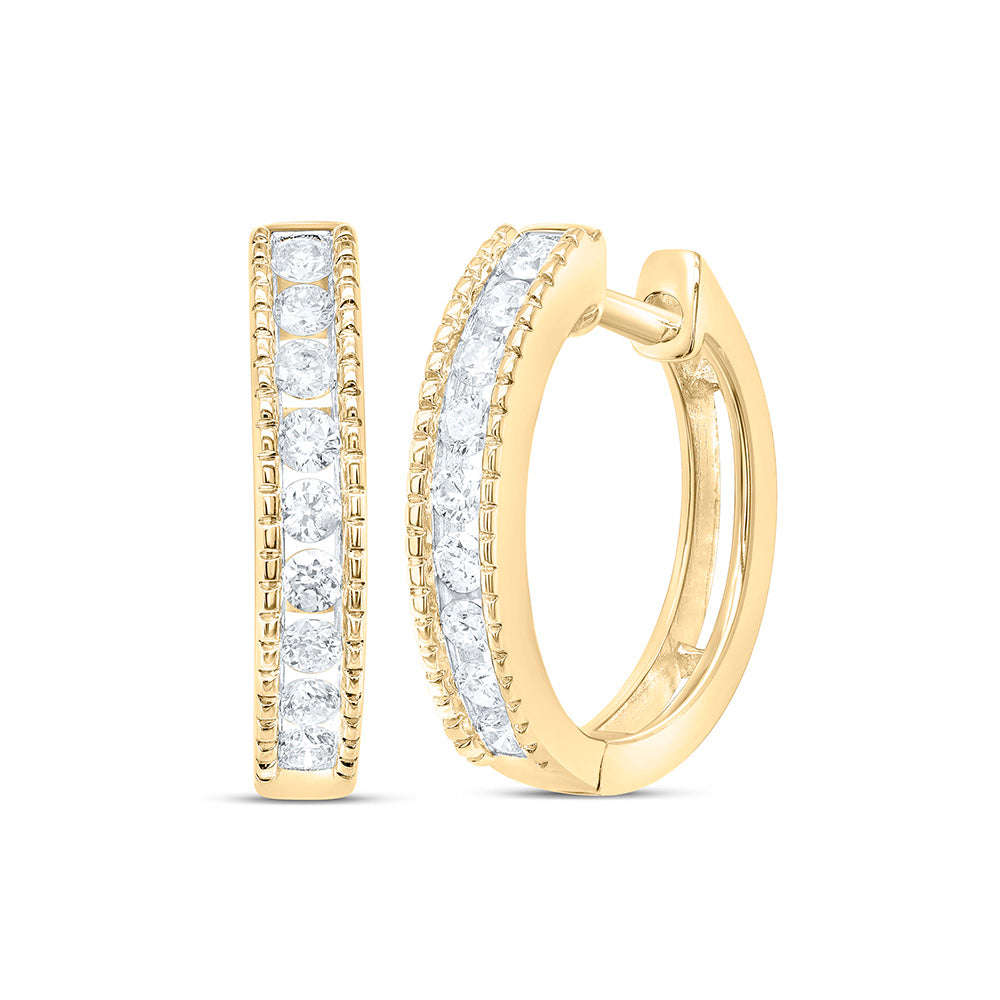10kt Yellow Gold Womens Round Diamond Hoop Earrings 1/4 Cttw