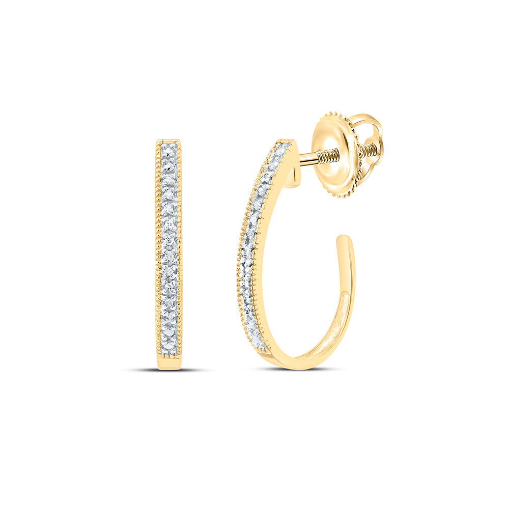 10kt Yellow Gold Womens Round Diamond Half J Hoop Earrings .03 Cttw
