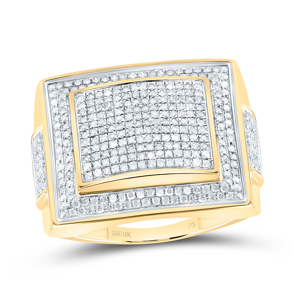 10kt Yellow Gold Mens Round Diamond Square Cluster Ring 1 Cttw