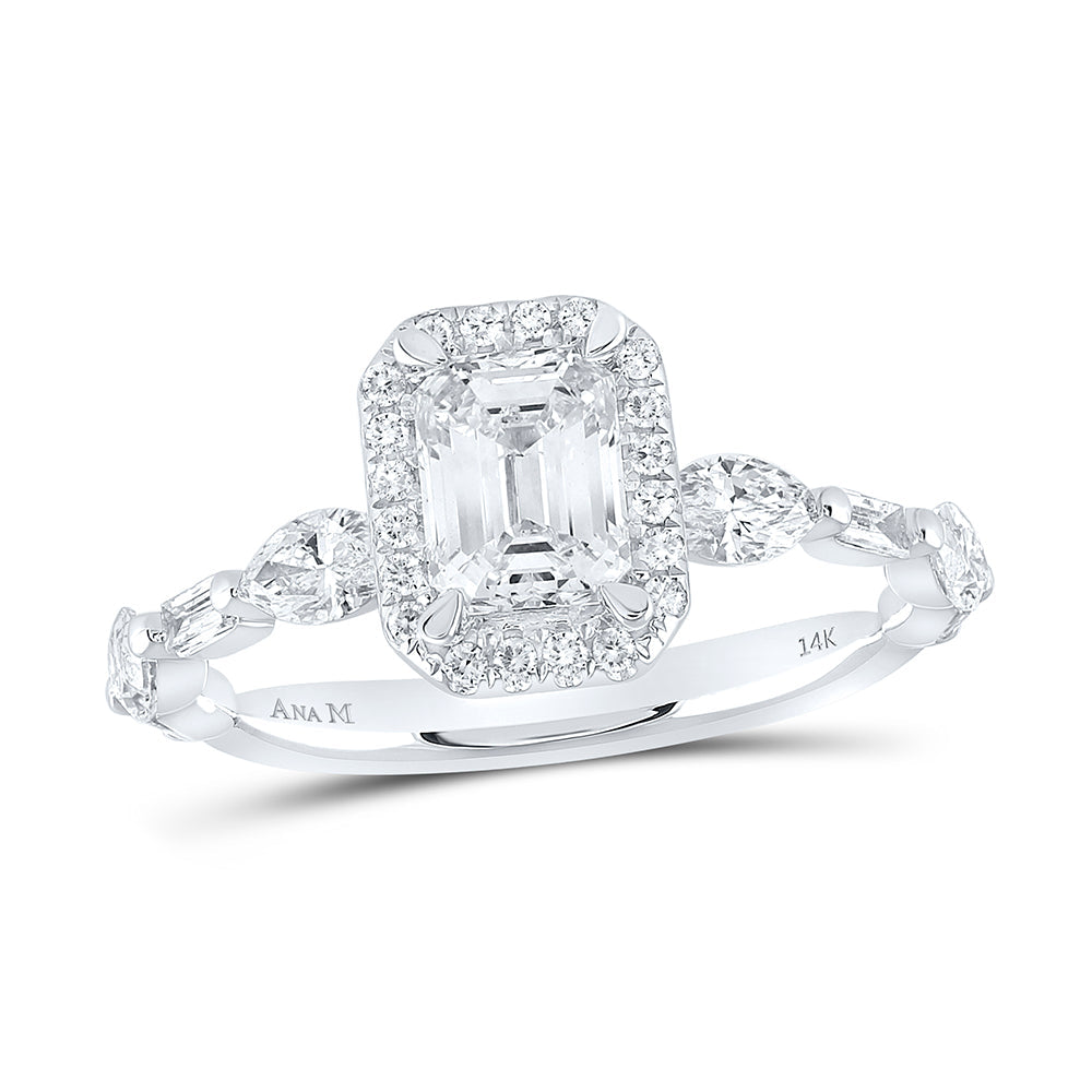 14kt White Gold Emerald Diamond Halo Bridal Wedding Engagement Ring 1-3/4 Cttw