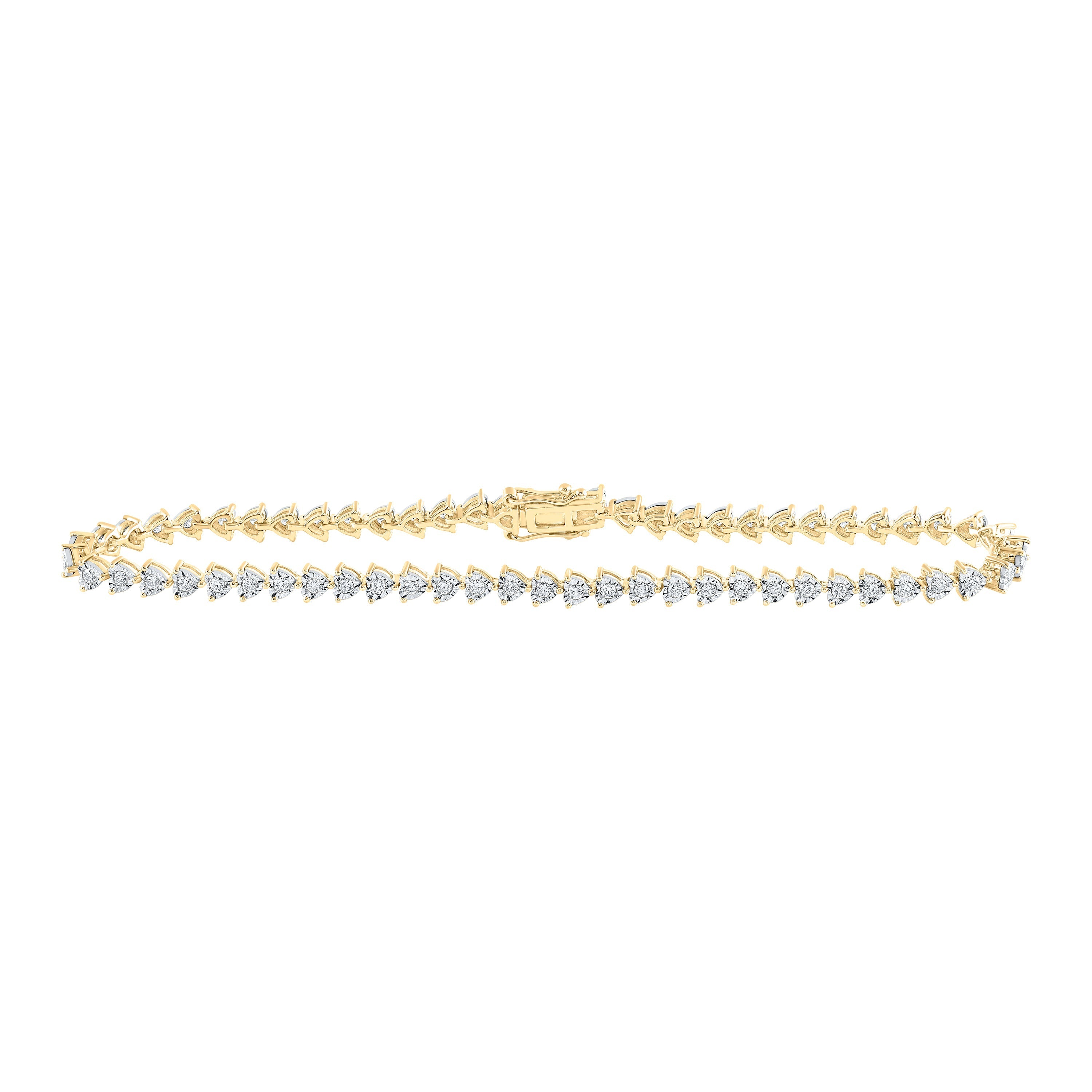 10kt Yellow Gold Womens Round Diamond 7-inch Heart Bracelet 7/8 Cttw