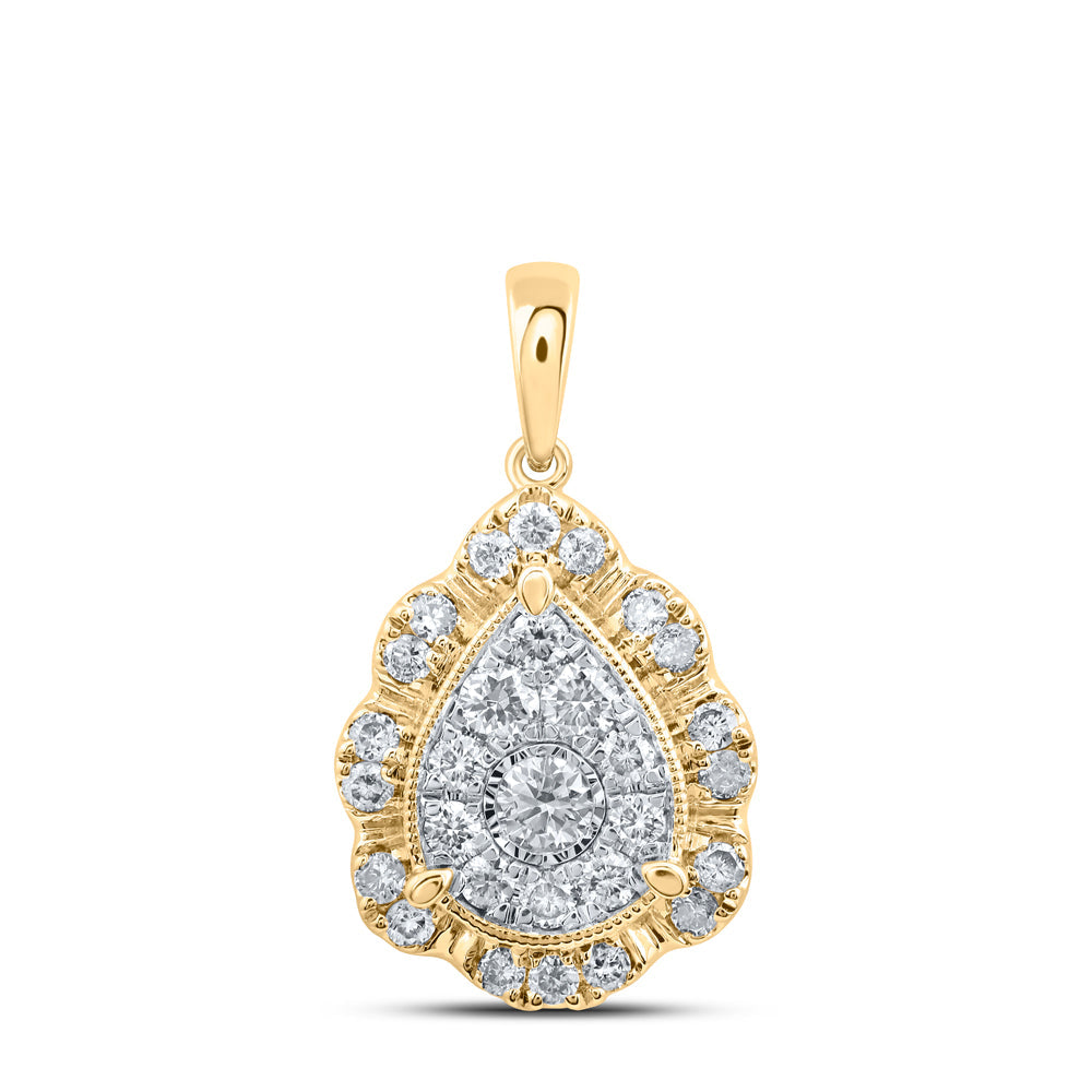 10kt Yellow Gold Womens Round Diamond Teardrop Pendant 1/2 Cttw