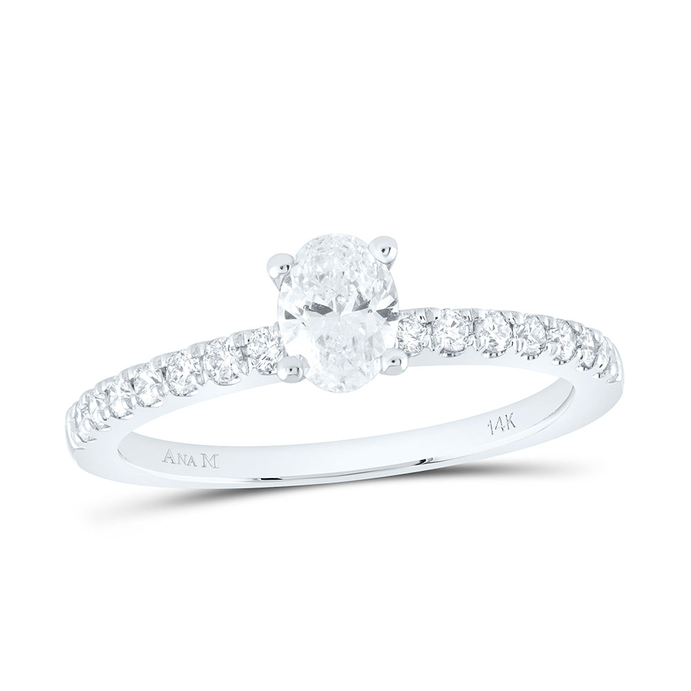 14kt White Gold Oval Diamond Solitaire Bridal Wedding Engagement Ring 3/4 Cttw