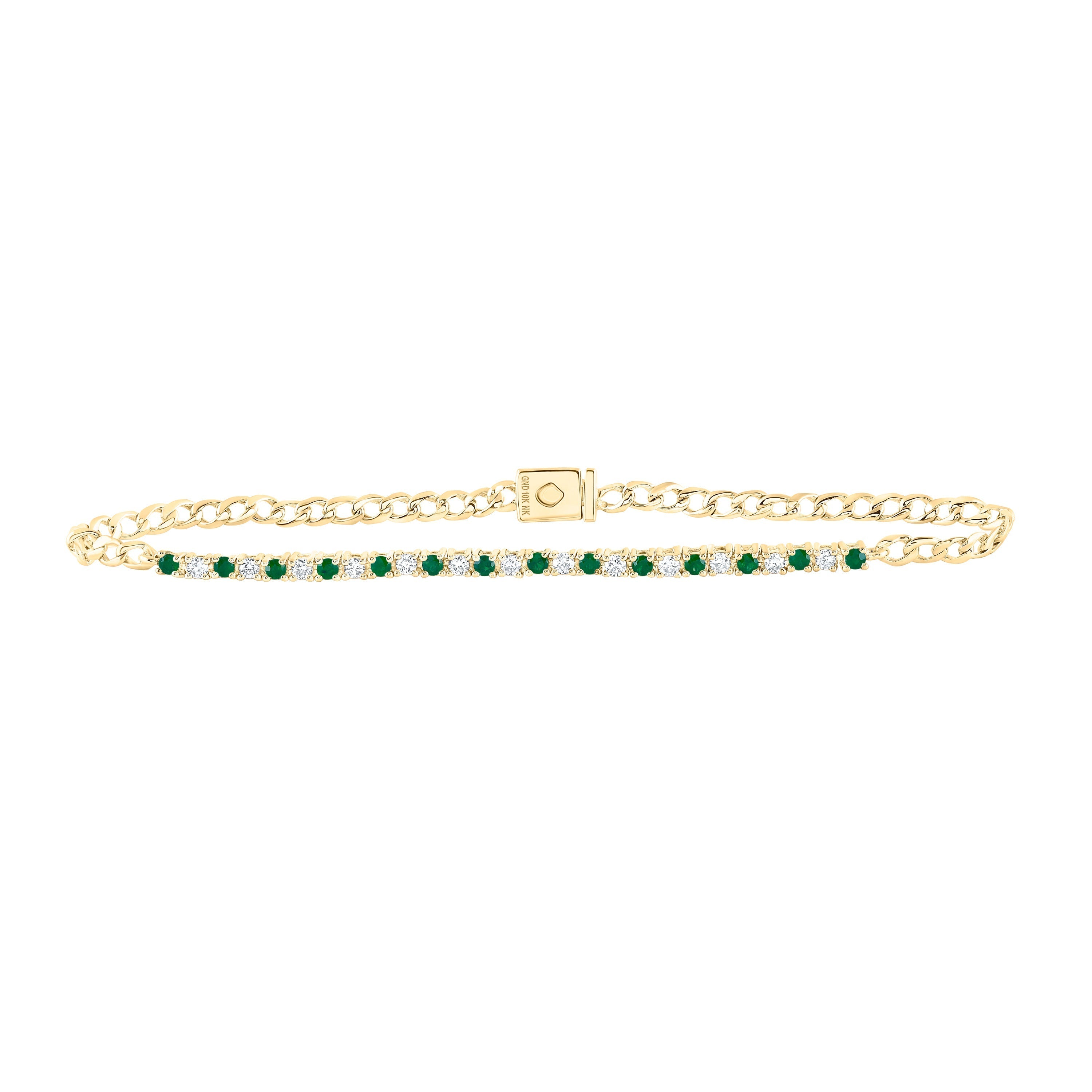 10kt Yellow Gold Womens Round Emerald Fashion Bracelet 3/4 Cttw