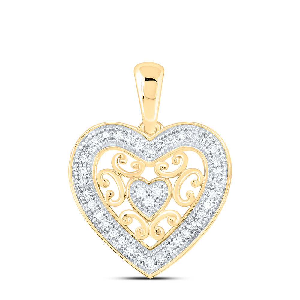 10kt Yellow Gold Womens Round Diamond Heart Pendant 1/8 Cttw