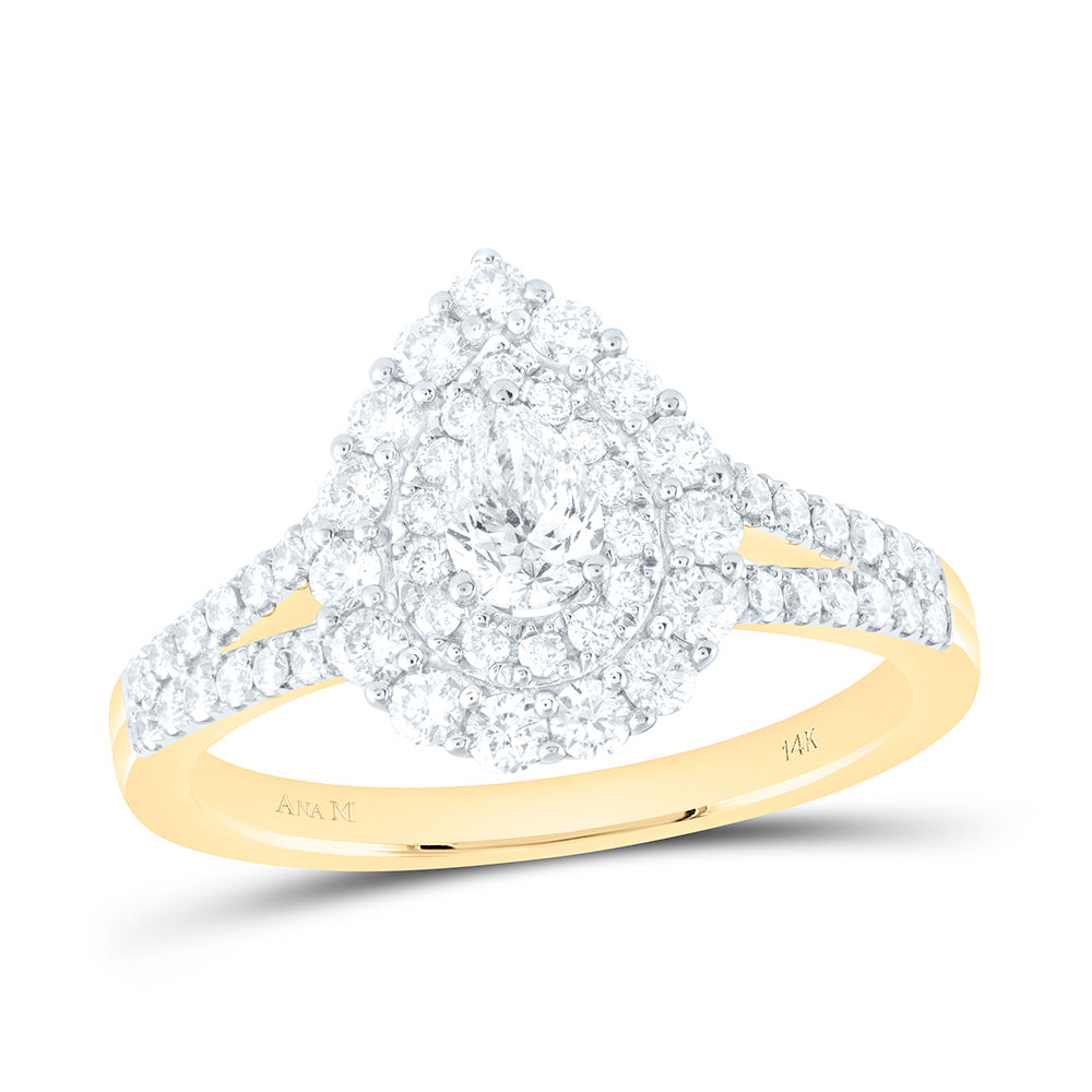 14kt Yellow Gold Pear Diamond Halo Bridal Wedding Engagement Ring 1 Cttw