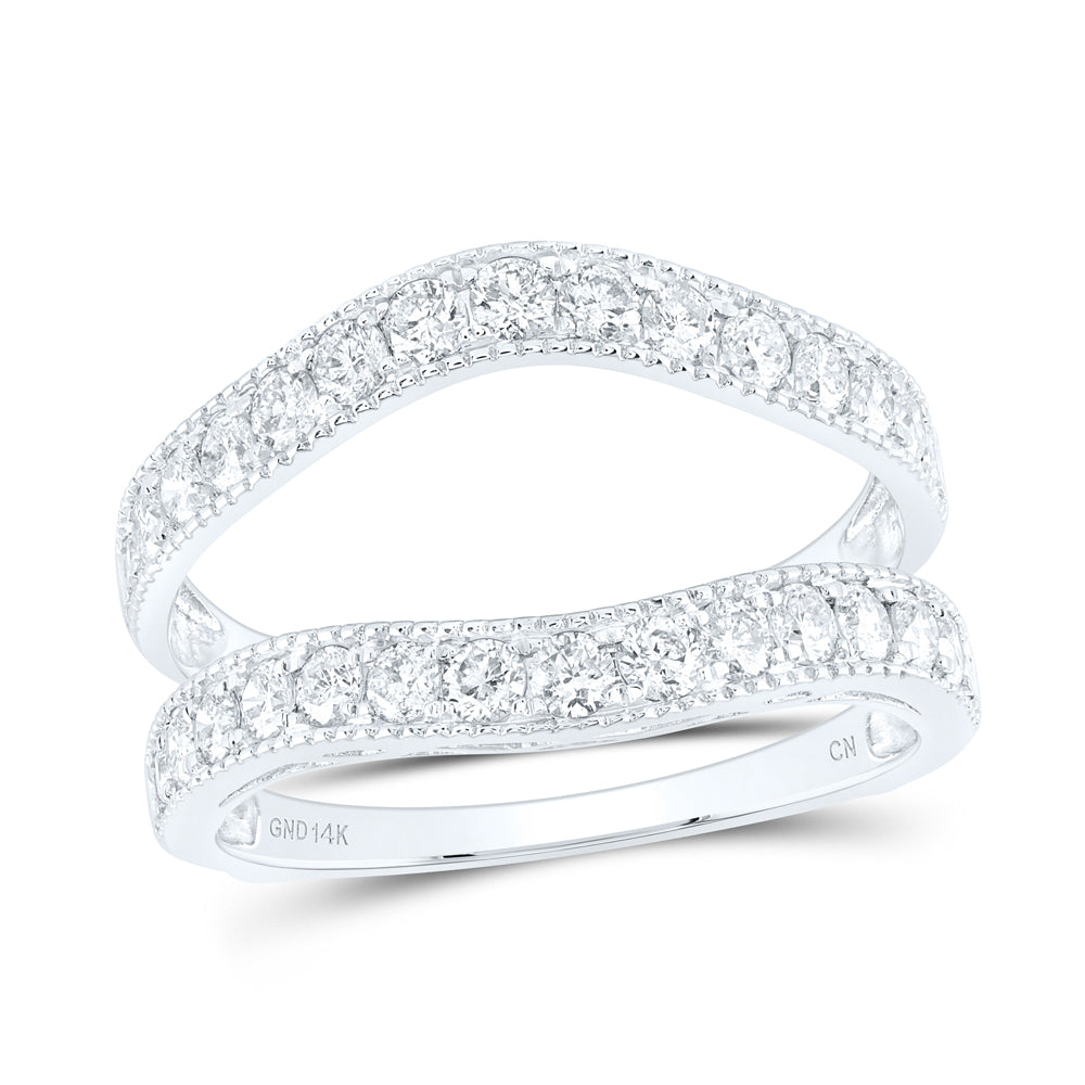 14kt White Gold Womens Round Diamond Milgrain Wrap Ring Guard Enhancer 1 Cttw