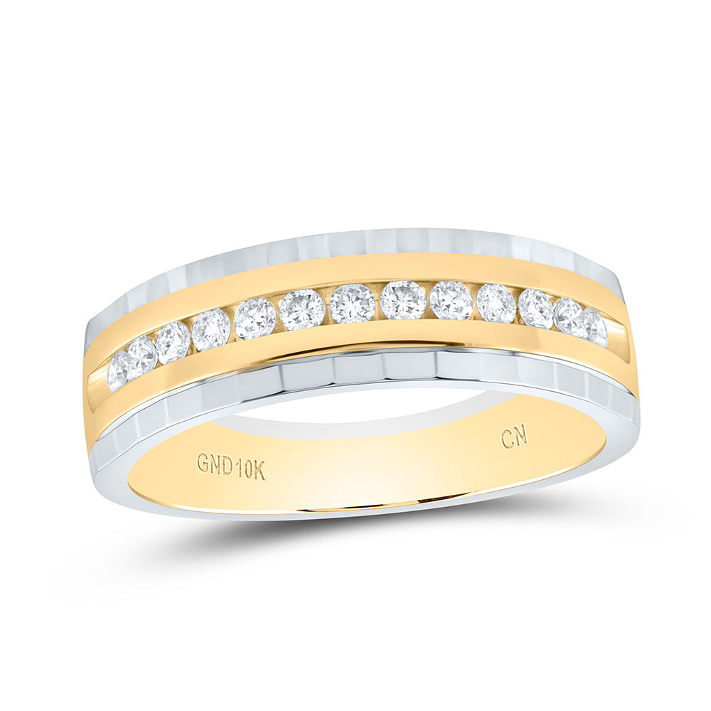 10kt Two-tone Gold Mens Round Diamond Wedding Single Row Band Ring 1/3 Cttw