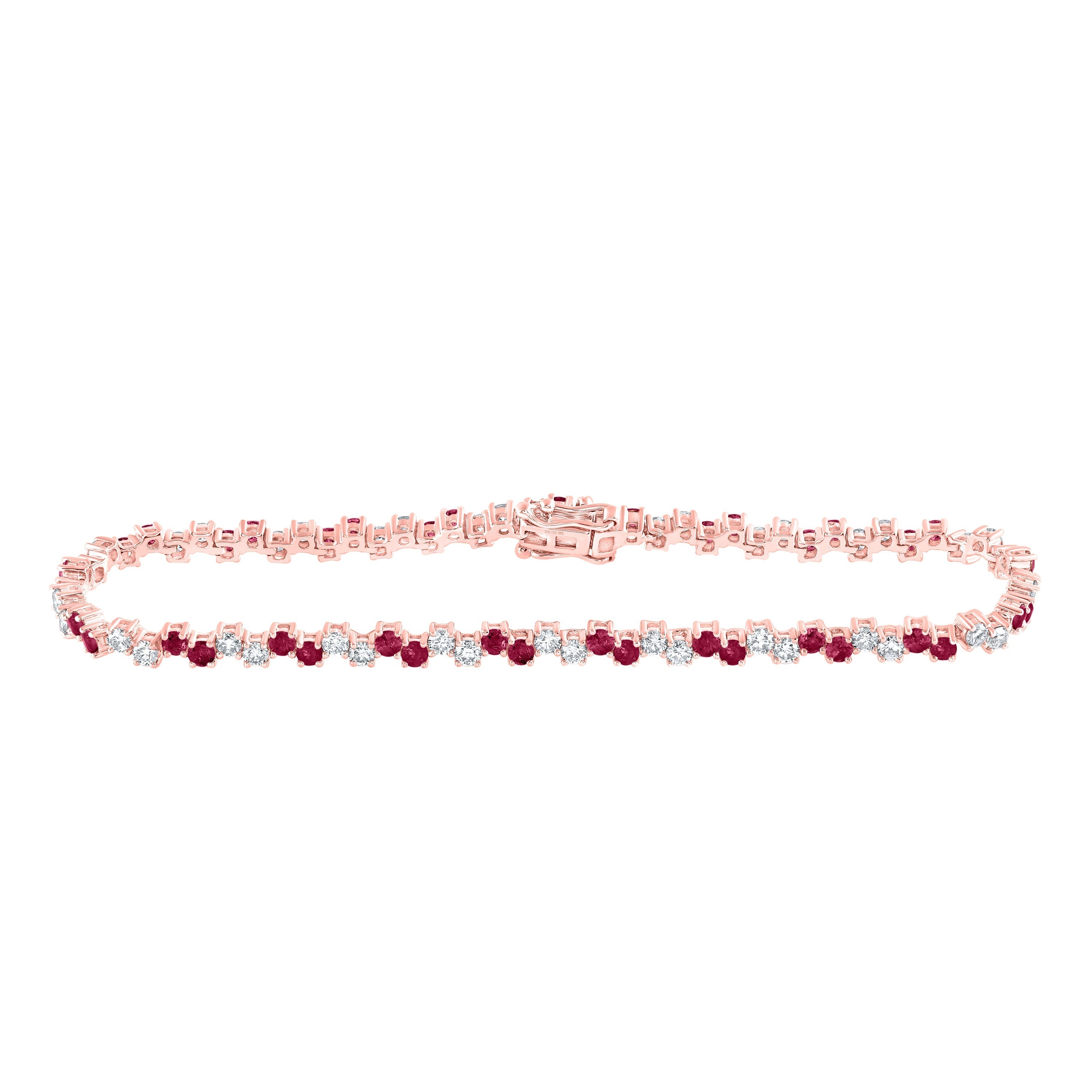 14kt Rose Gold Womens Round Ruby Diamond Tennis Bracelet 3-5/8 Cttw