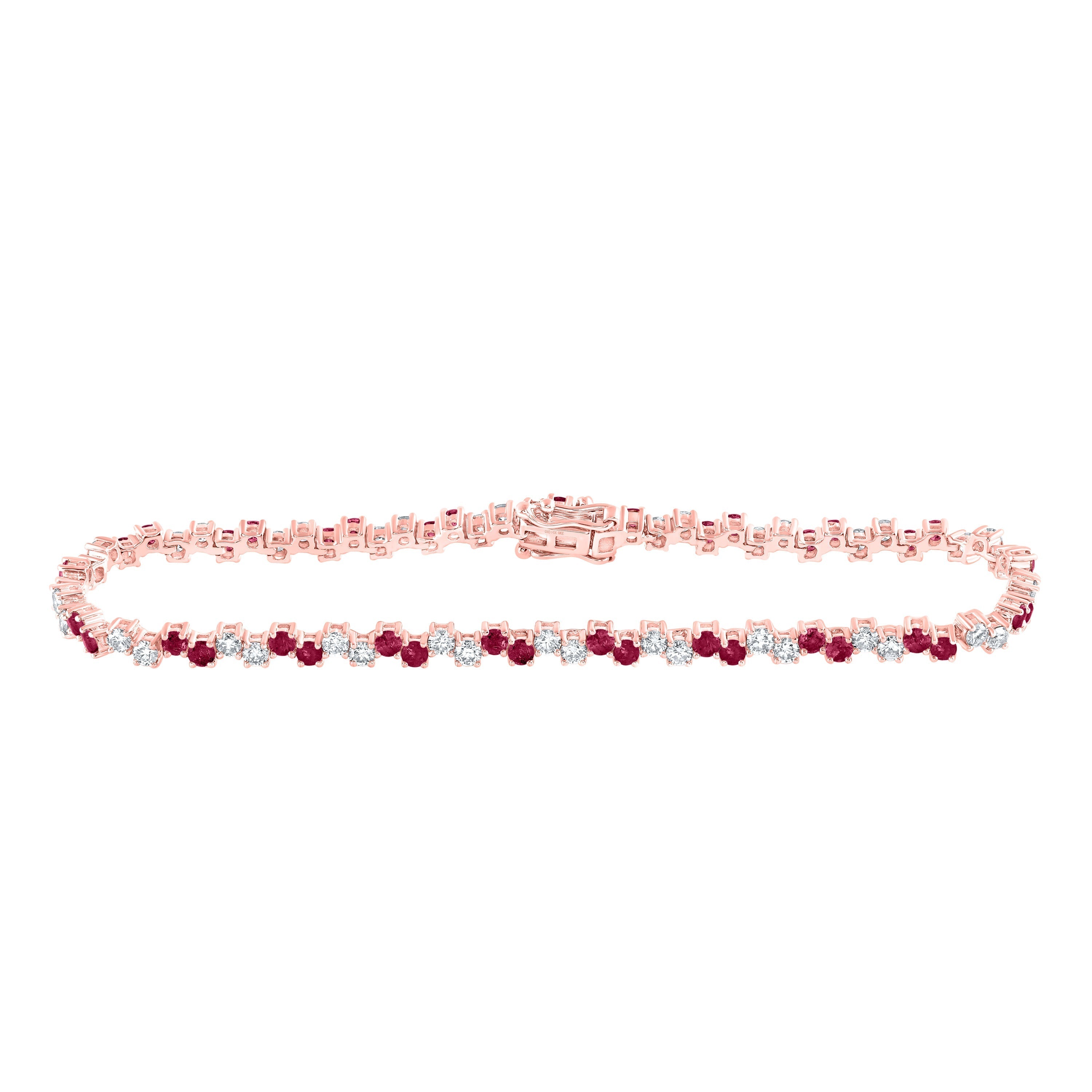 14kt Rose Gold Womens Round Ruby Diamond Tennis Bracelet 3-5/8 Cttw