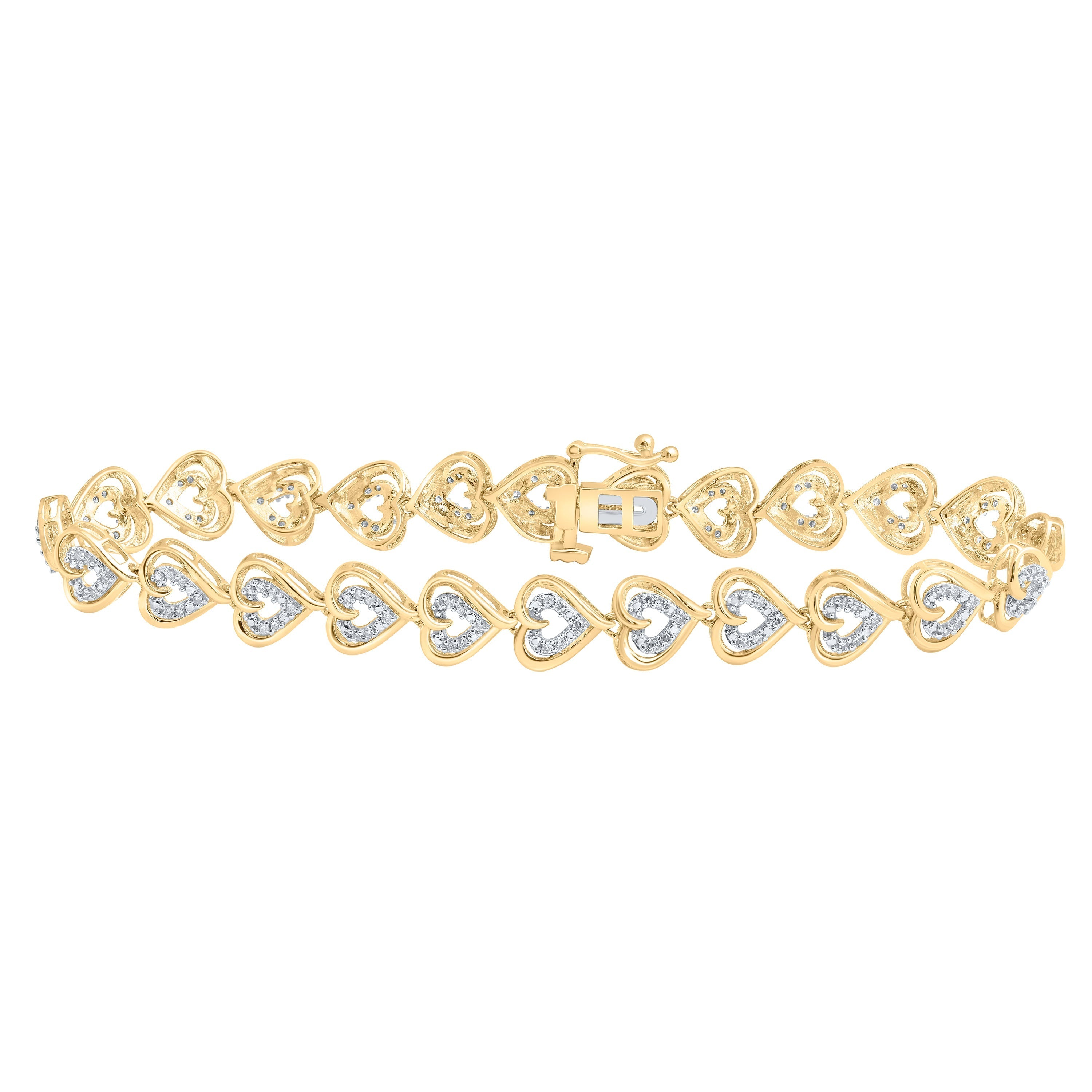 10kt Yellow Gold Womens Round Diamond Heart Bracelet 1/2 Cttw