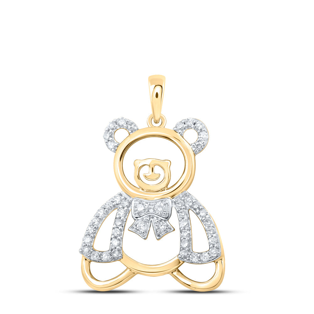10kt Yellow Gold Womens Round Diamond Teddy Bear Animal Pendant 1/5 Cttw