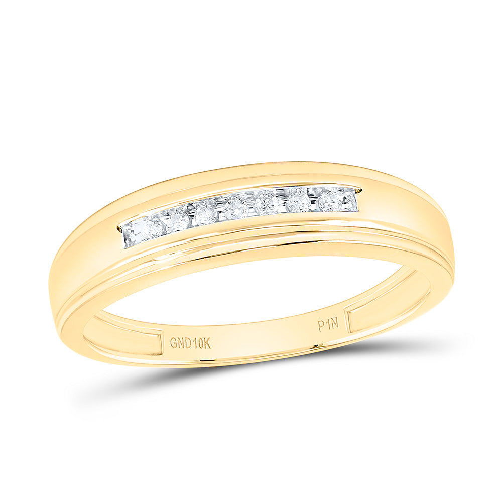 10kt Yellow Gold Mens Round Diamond Wedding Band Ring 1/12 Cttw