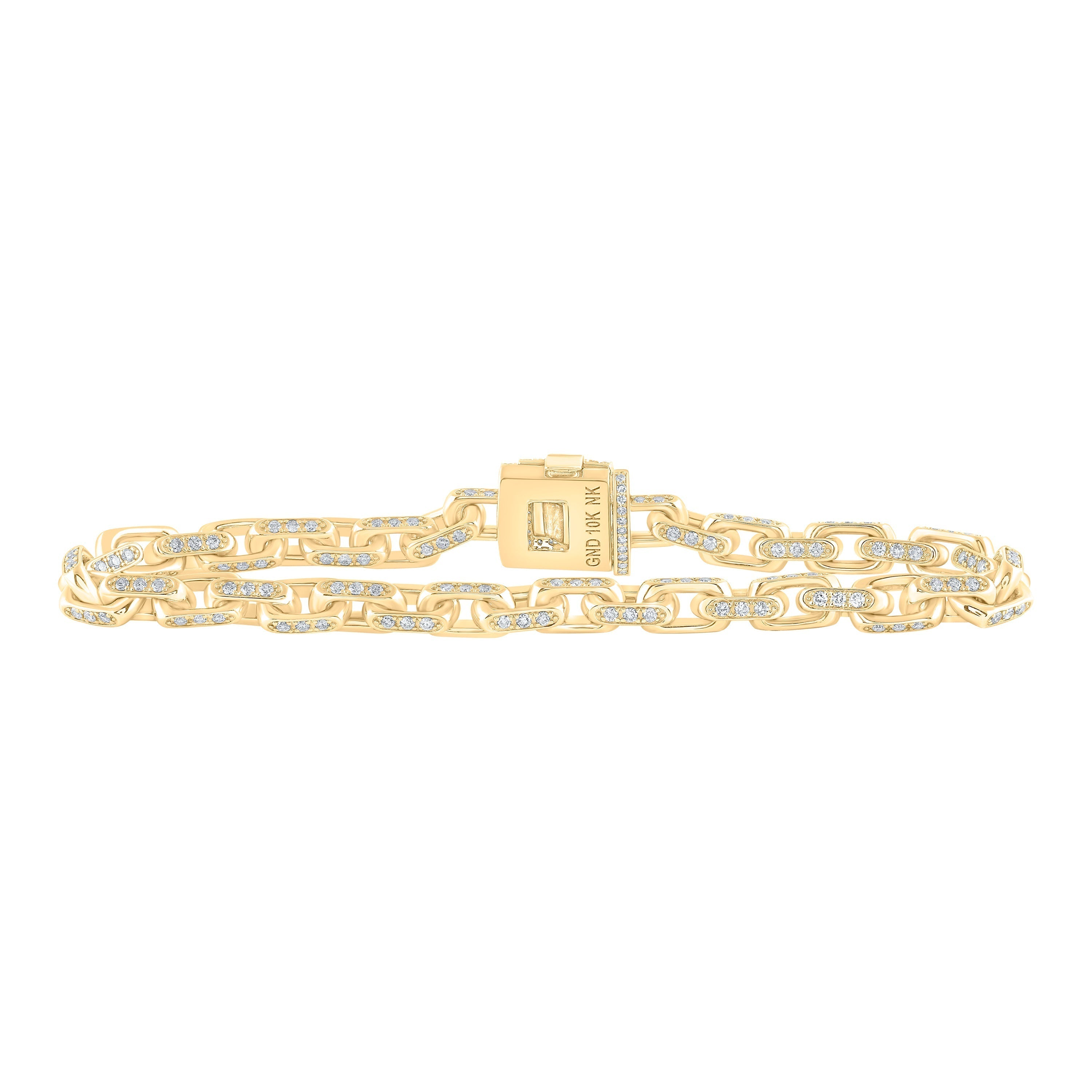 10kt Yellow Gold Mens Round Diamond Cable Chain Link Bracelet 3-3/4 Cttw