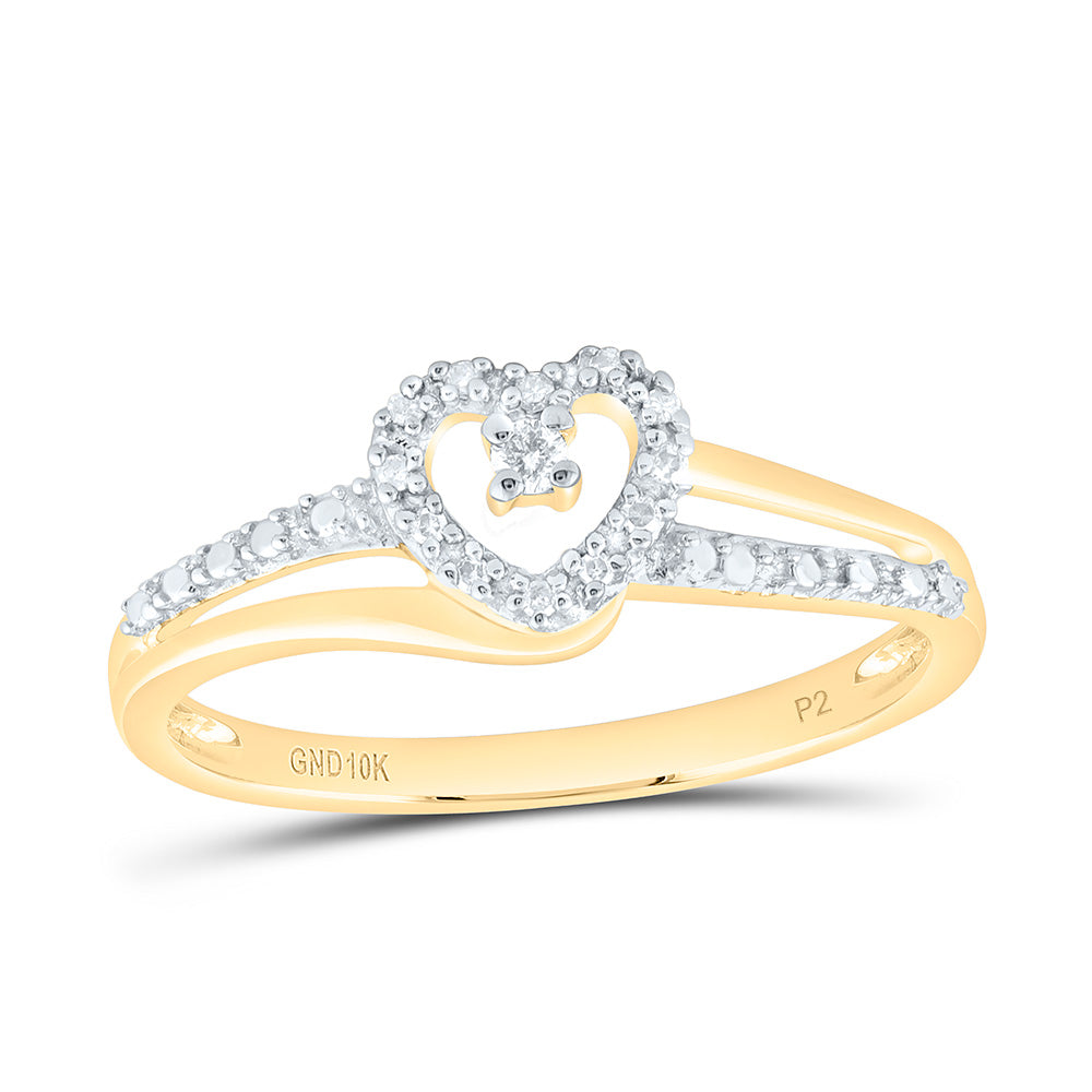 10kt Yellow Gold Womens Round Diamond Heart Promise Ring 1/20 Cttw