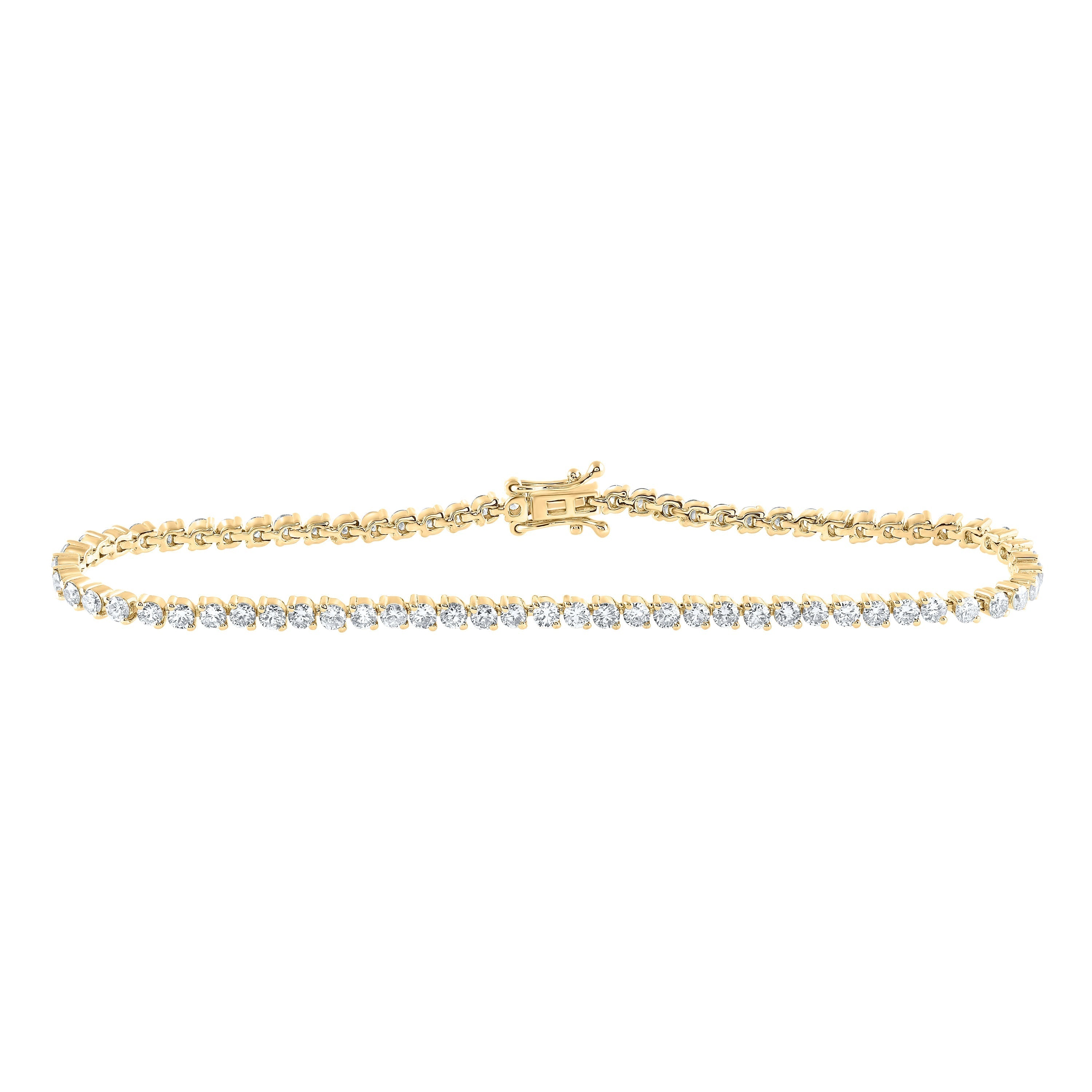 14kt Yellow Gold Womens Round Diamond Single Row Tennis Bracelet 3 Cttw