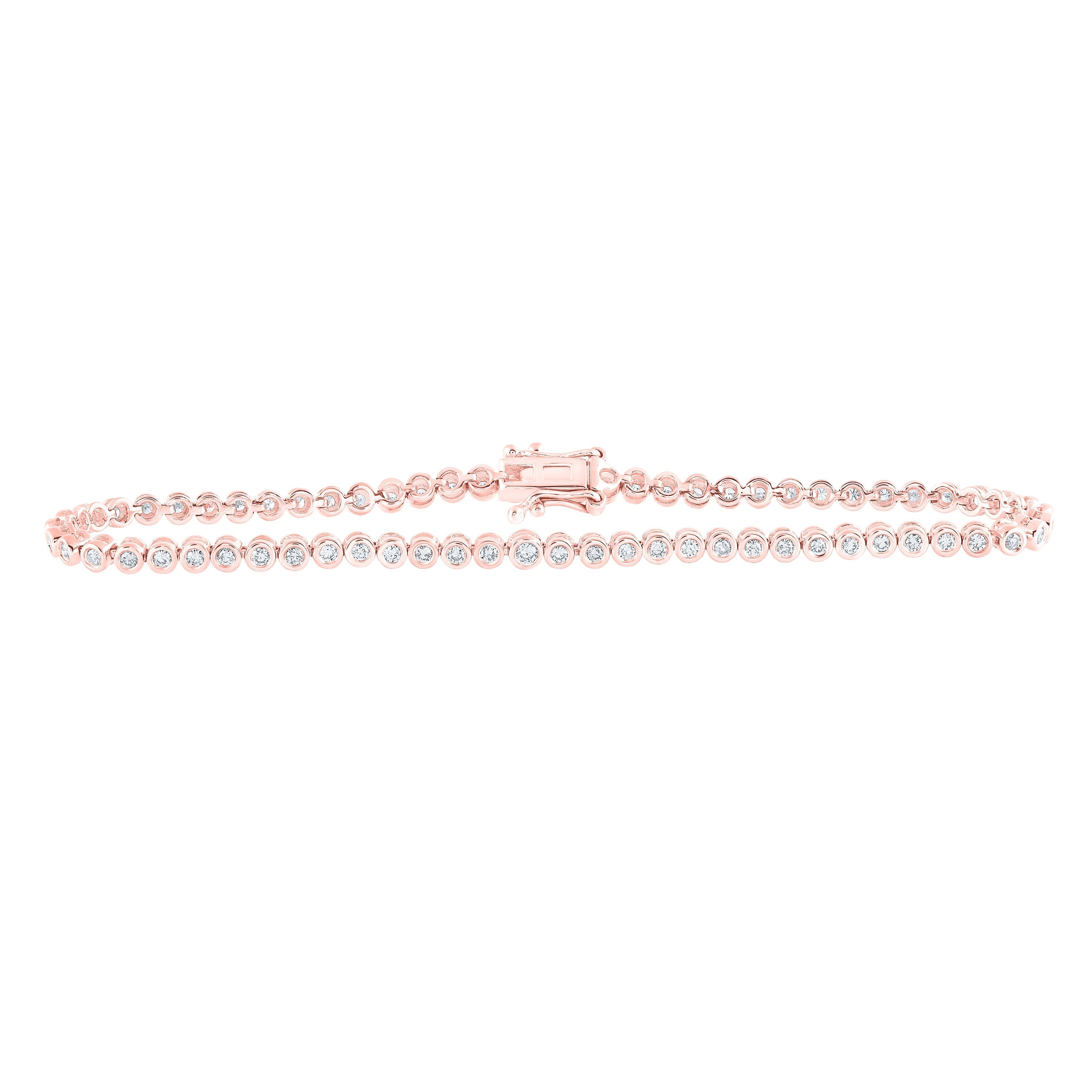 10kt Rose Gold Womens Round Diamond Tennis Bracelet 7/8 Cttw