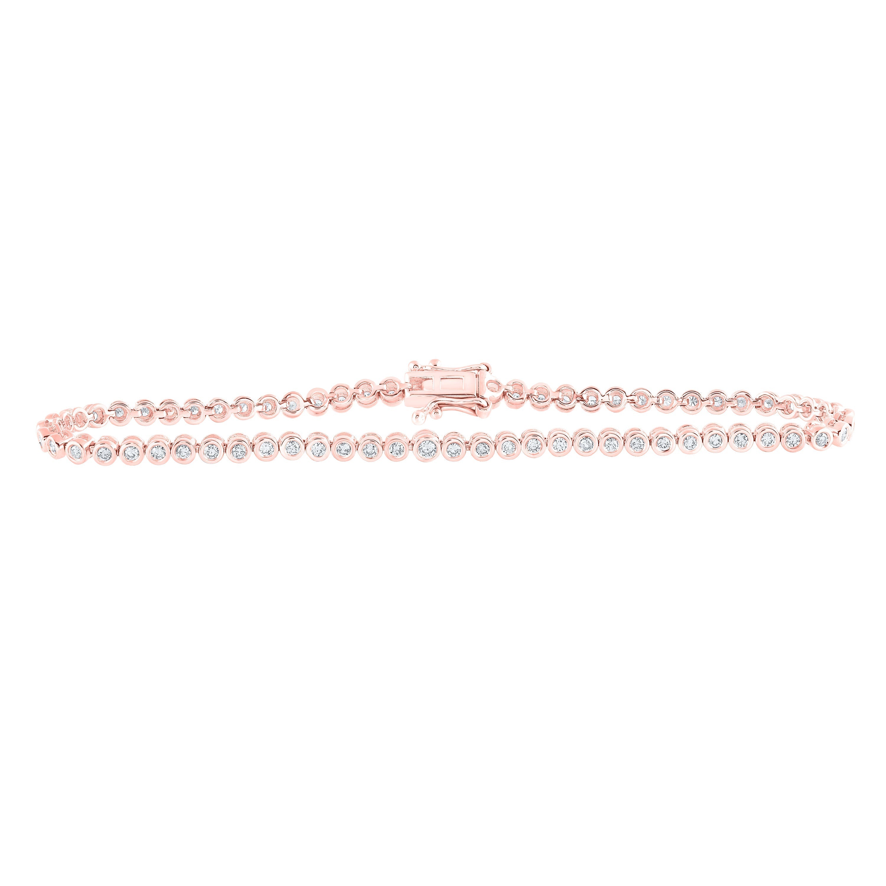 10kt Rose Gold Womens Round Diamond Tennis Bracelet 7/8 Cttw