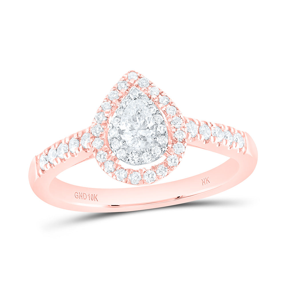10kt Rose Gold Pear Diamond Halo Bridal Wedding Engagement Ring 1/2 Cttw