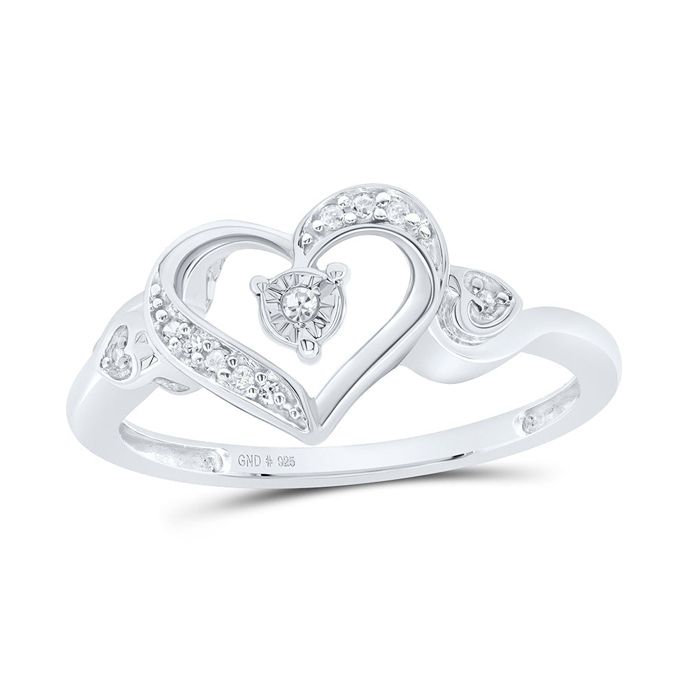 Sterling Silver Womens Round Diamond Solitaire Heart Ring 1/20 Cttw