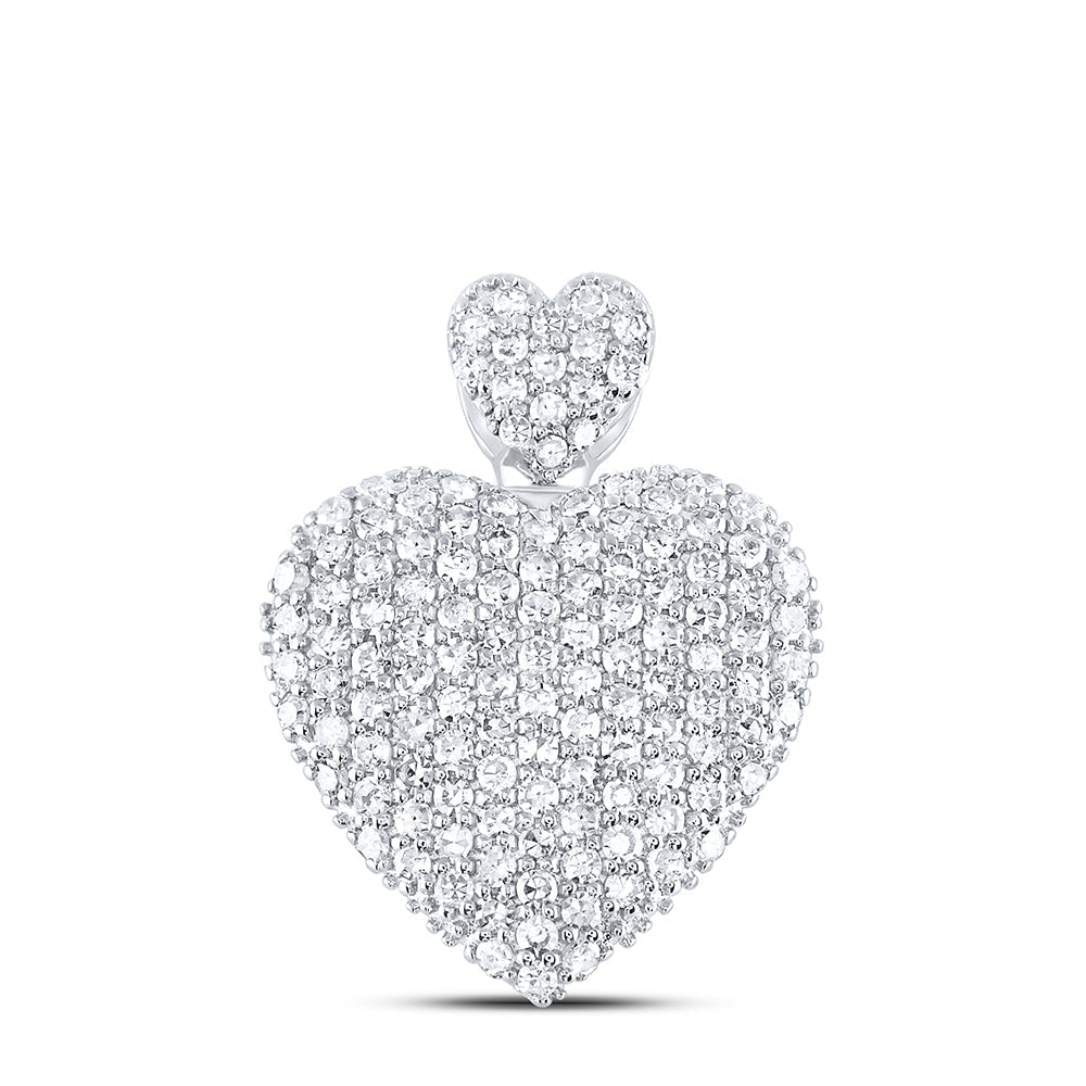 10kt White Gold Womens Round Diamond Heart Pendant 3/4 Cttw