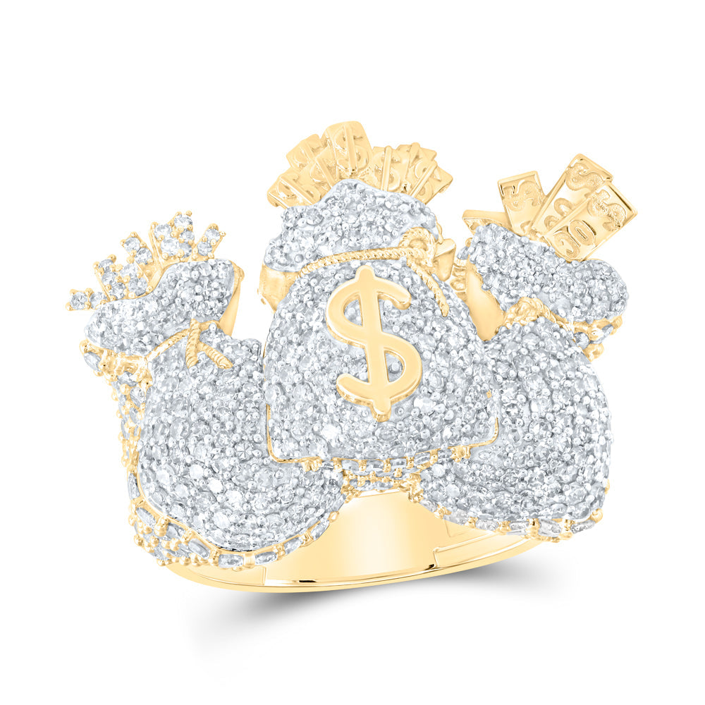 10kt Yellow Gold Mens Round Diamond Money Bag Pinky Ring 4-3/4 Cttw