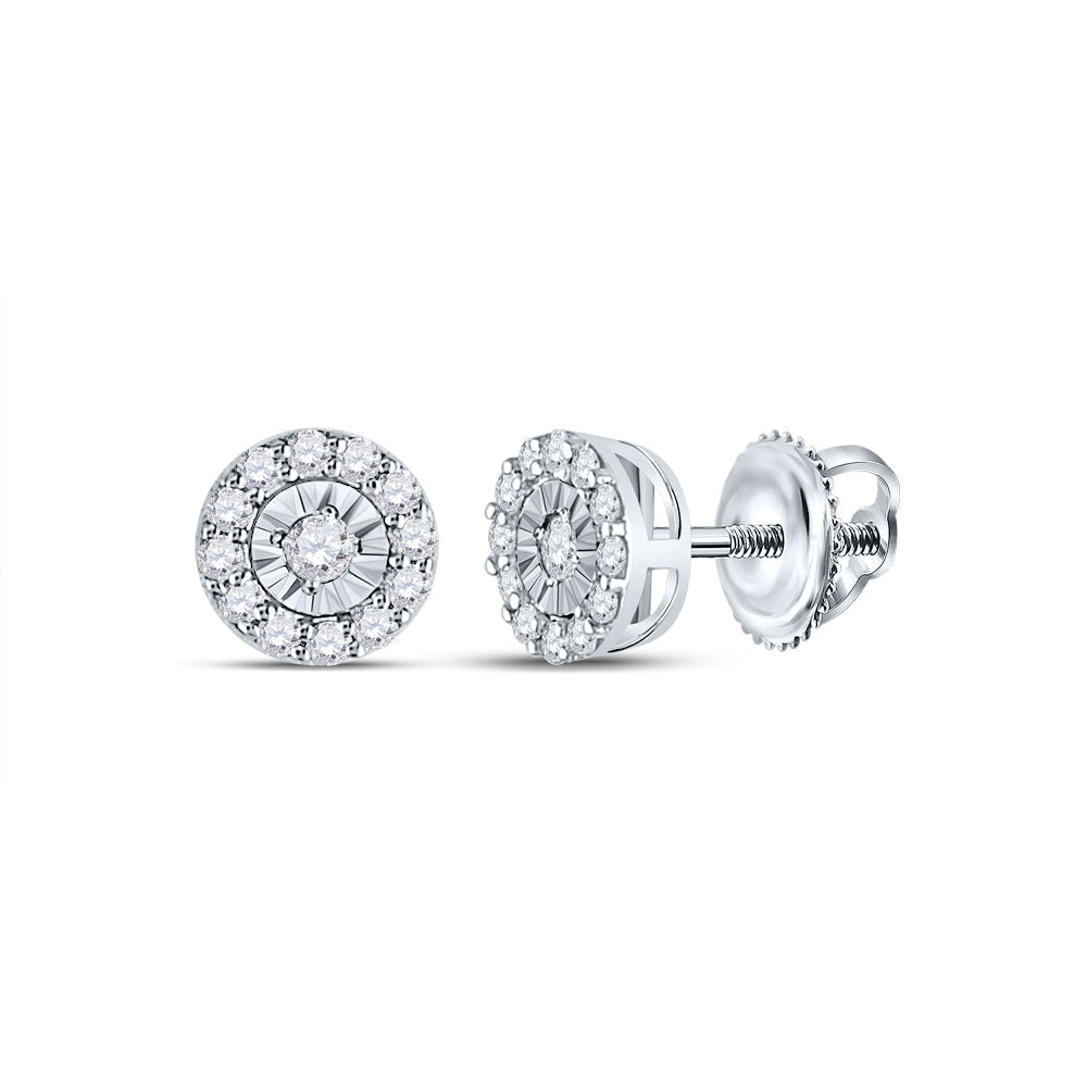 14kt White Gold Womens Round Diamond Halo Earrings 1/4 Cttw