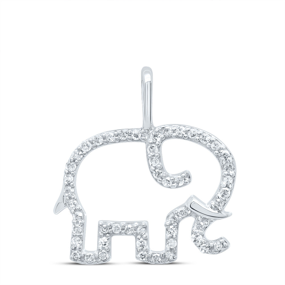 10kt White Gold Womens Round Diamond Elephant Outline Animal