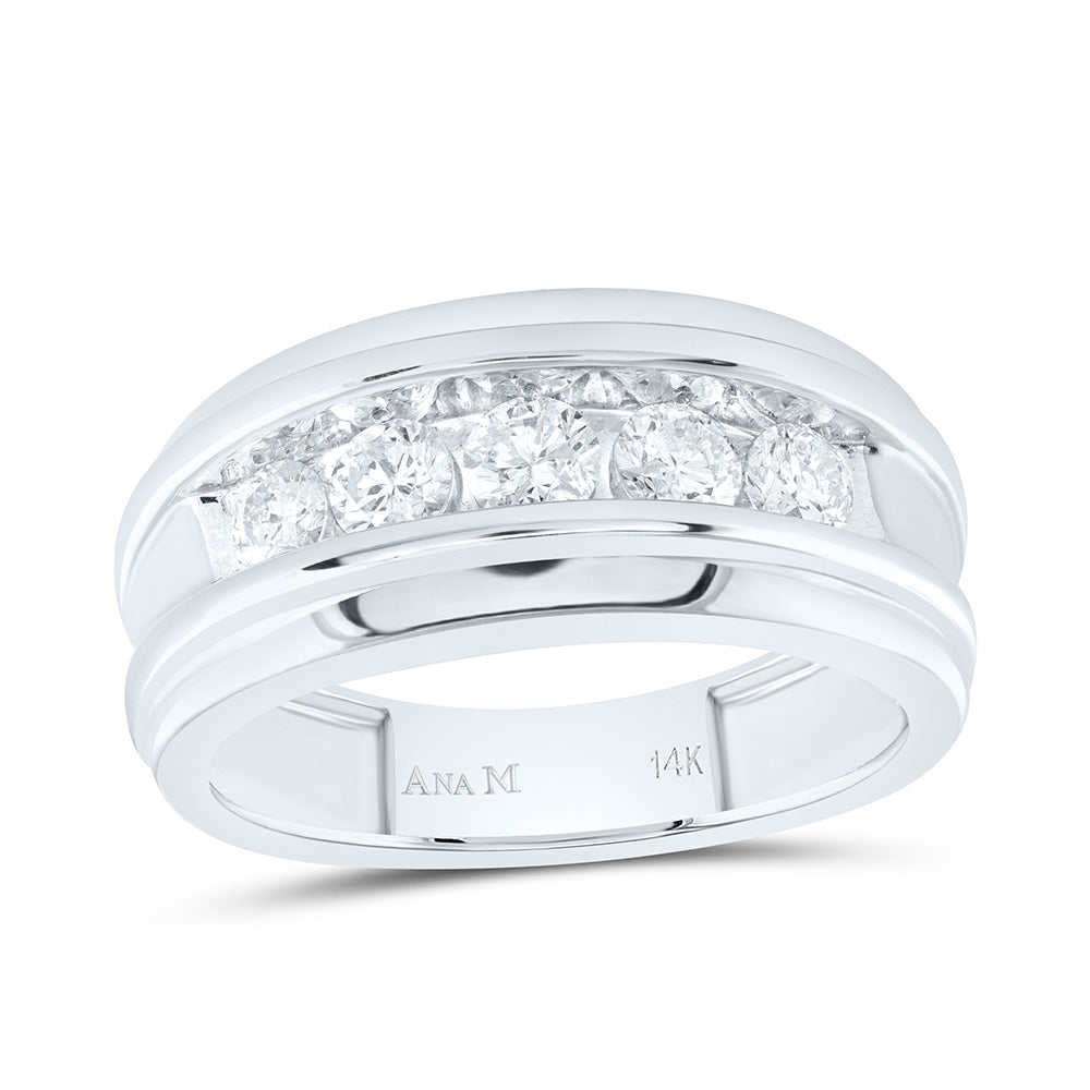 14kt White Gold Mens Round Diamond Wedding Band Ring 1 Cttw