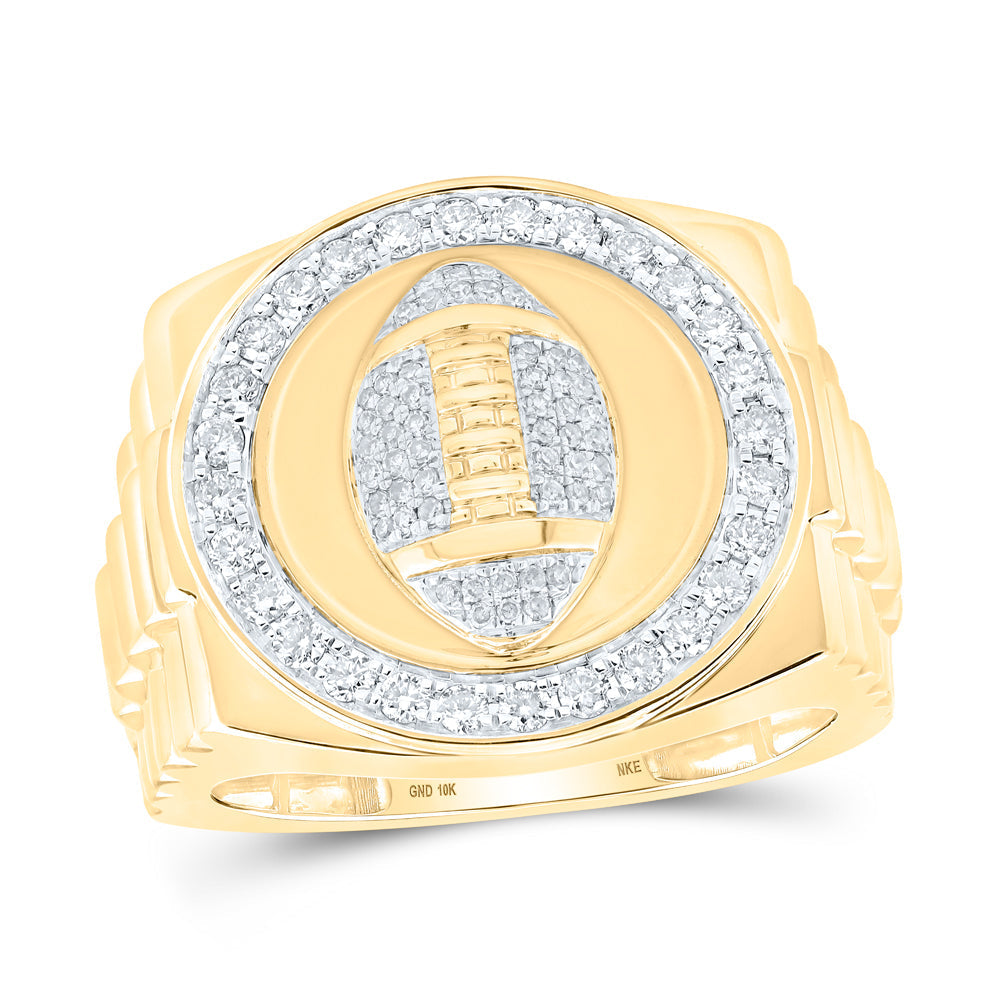 10K Solid Yellow Gold Round Fancy Black Onyx Cz Men's Ring - Gold Depot Inc
