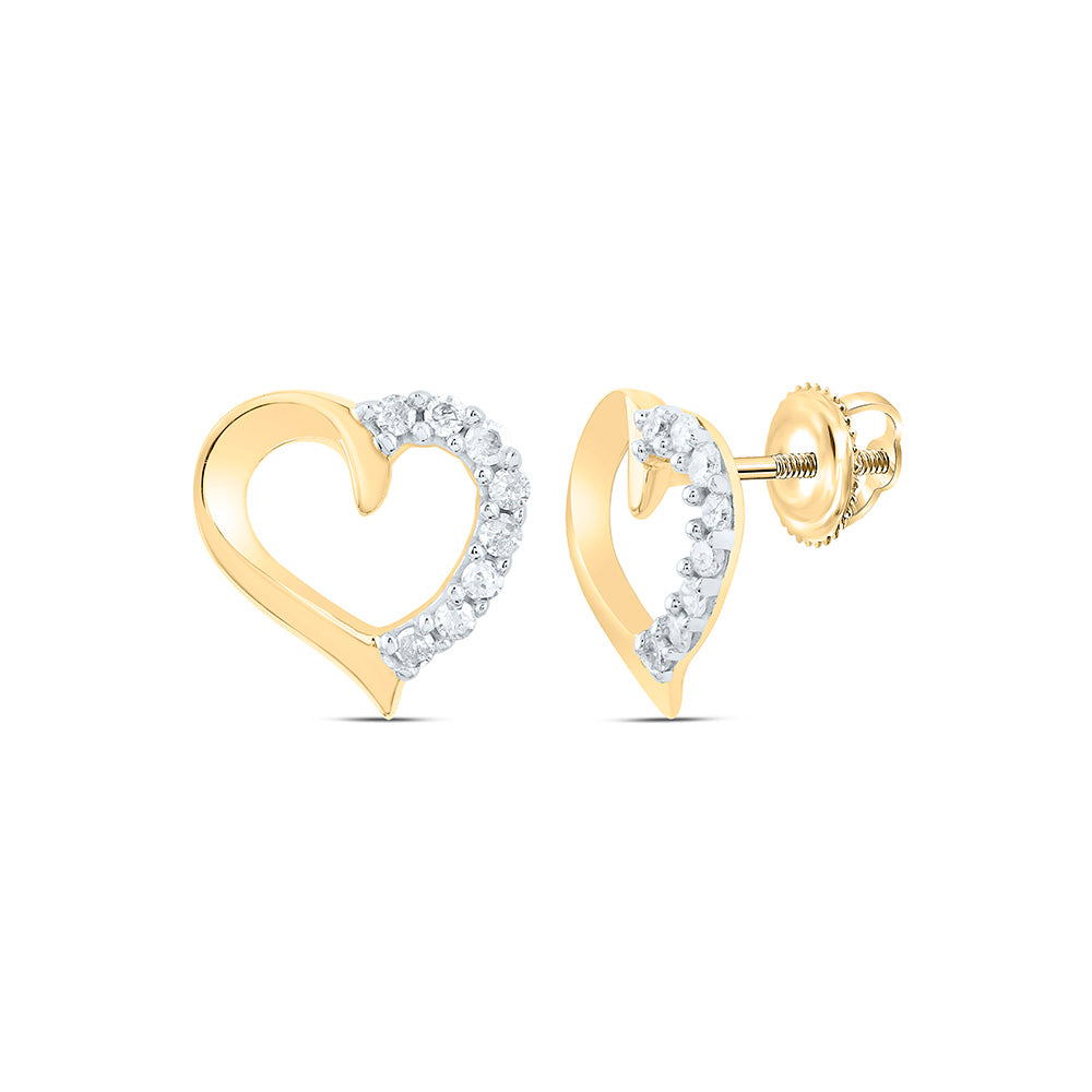 10kt Yellow Gold Womens Round Diamond Heart Stud Earrings 1/10 Cttw