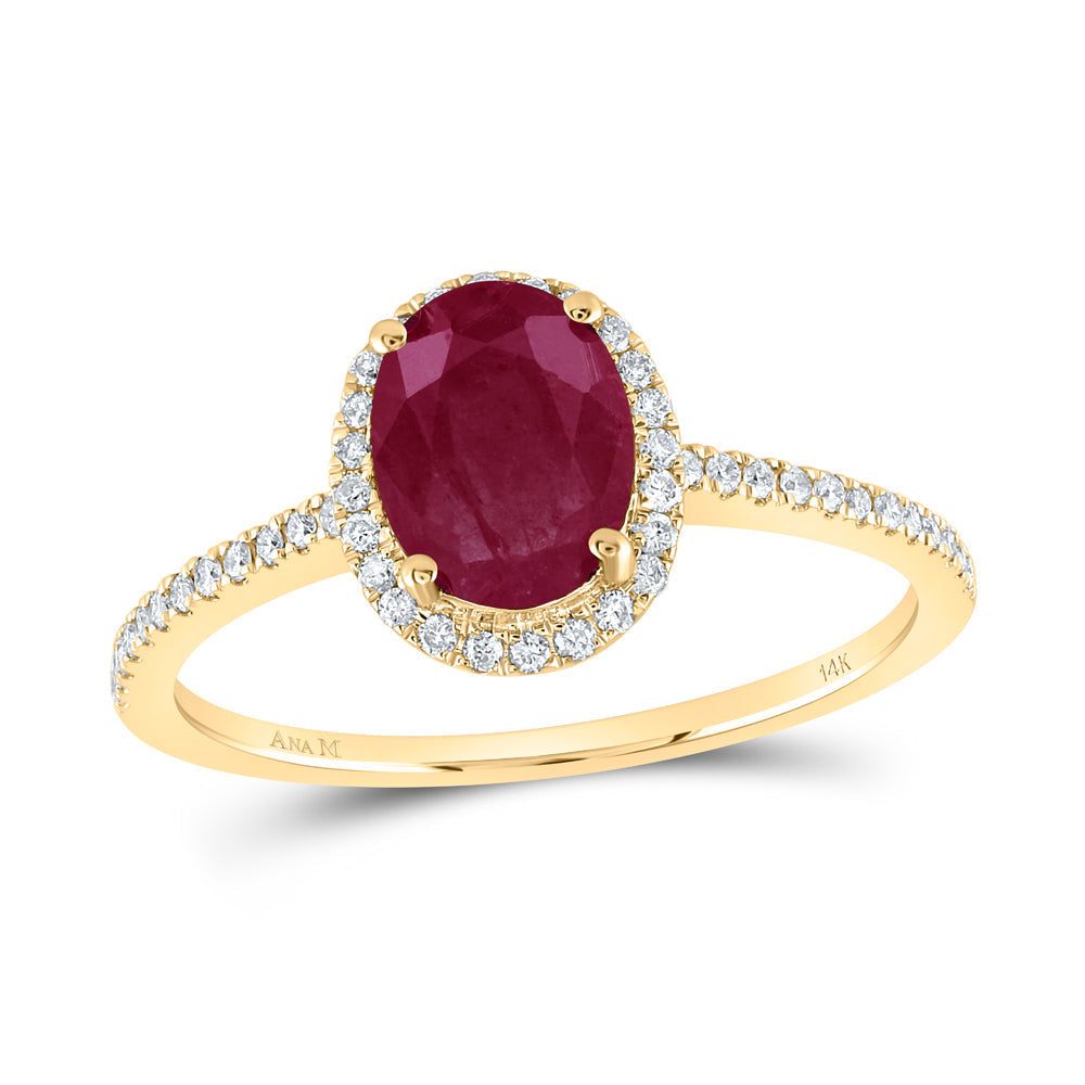 14kt Yellow Gold Womens Oval Ruby Solitaire Diamond Halo Ring 2 Cttw