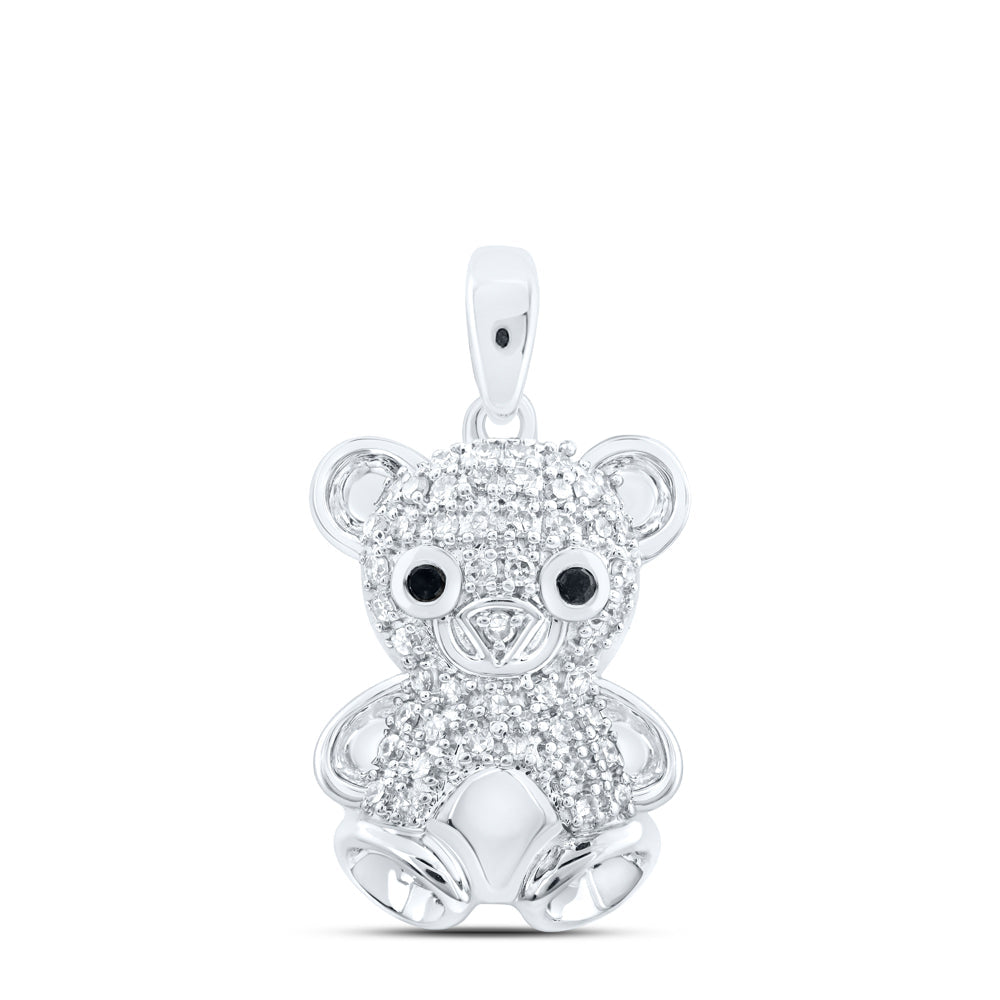 10kt White Gold Womens Round Diamond Teddy Bear Animal Pendant 1/5 Cttw