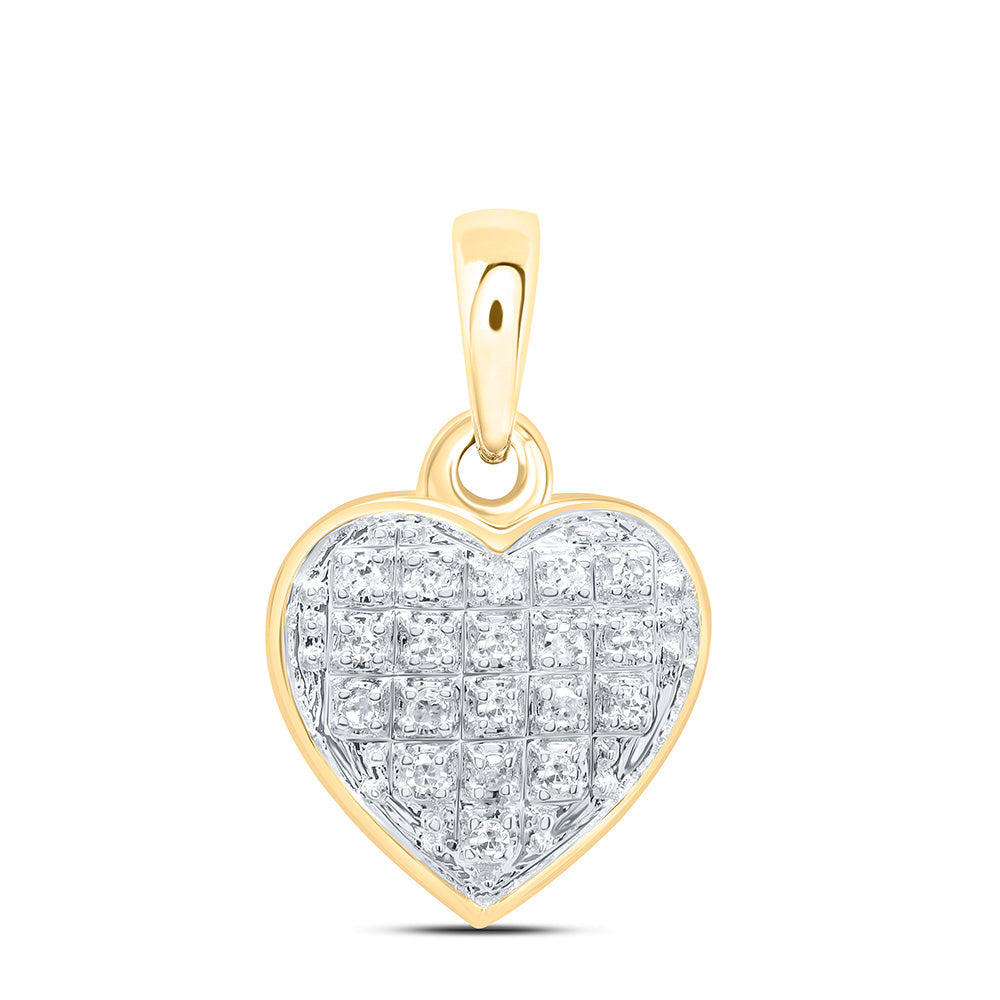 10kt Yellow Gold Womens Round Diamond Heart Pendant 1/20 Cttw