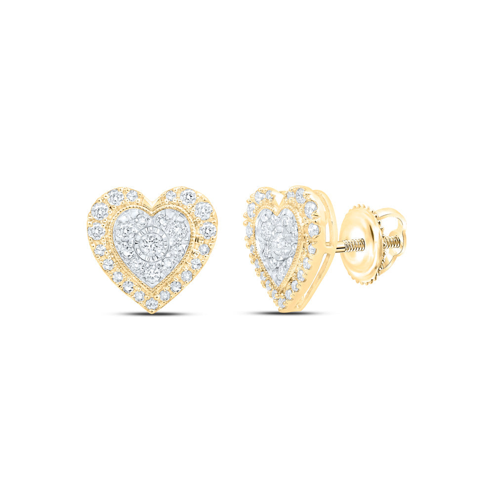 10kt Yellow Gold Womens Round Diamond Heart Earrings 1/2 Cttw