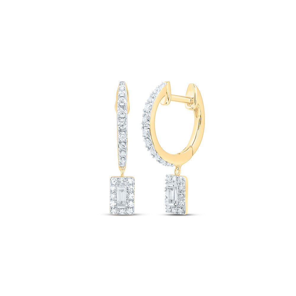 10kt Yellow Gold Womens Round Diamond Hoop Dangle Earrings 1/3 Cttw