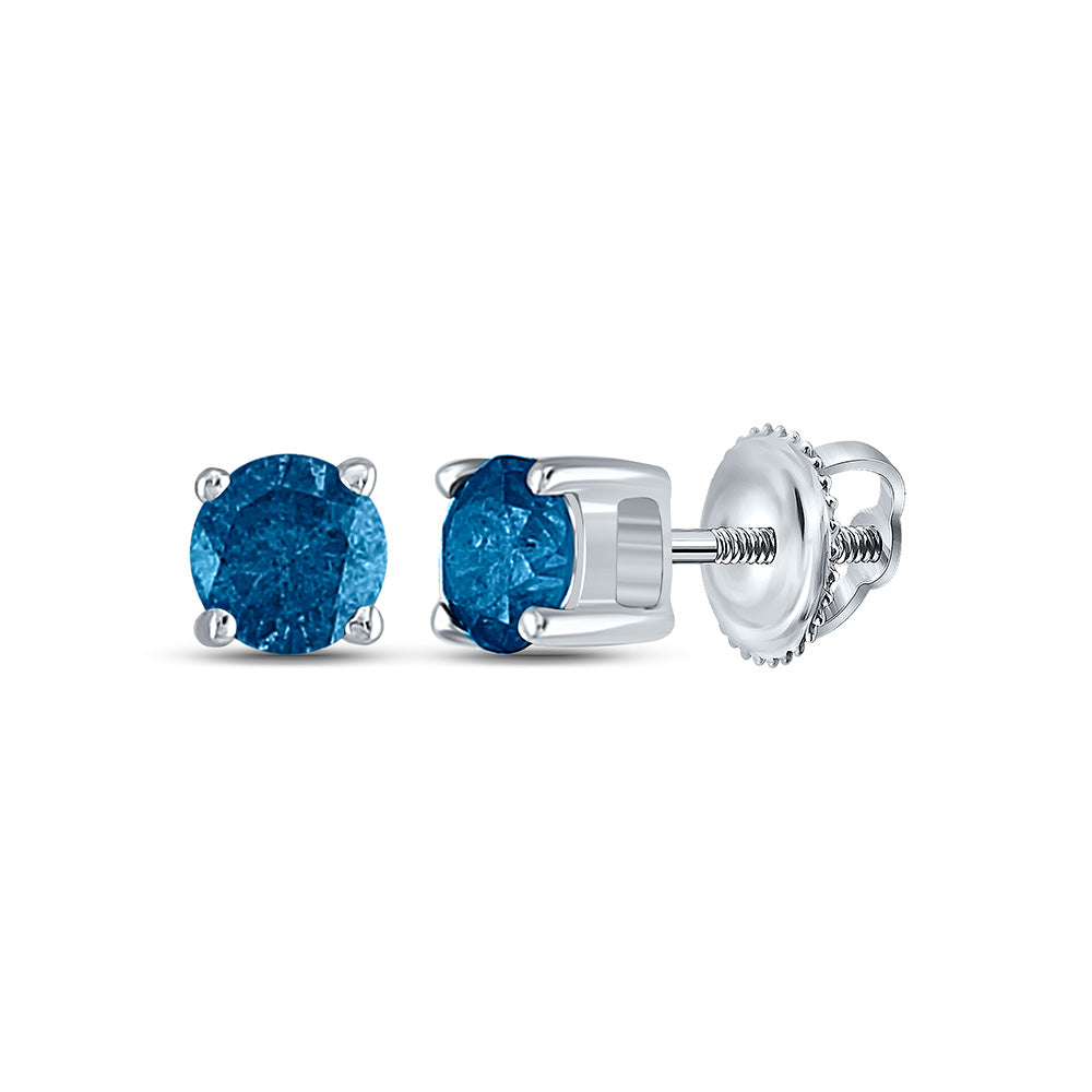 10kt White Gold Womens Round Blue Color Enhanced Diamond Solitaire Earrings 1/2 Cttw