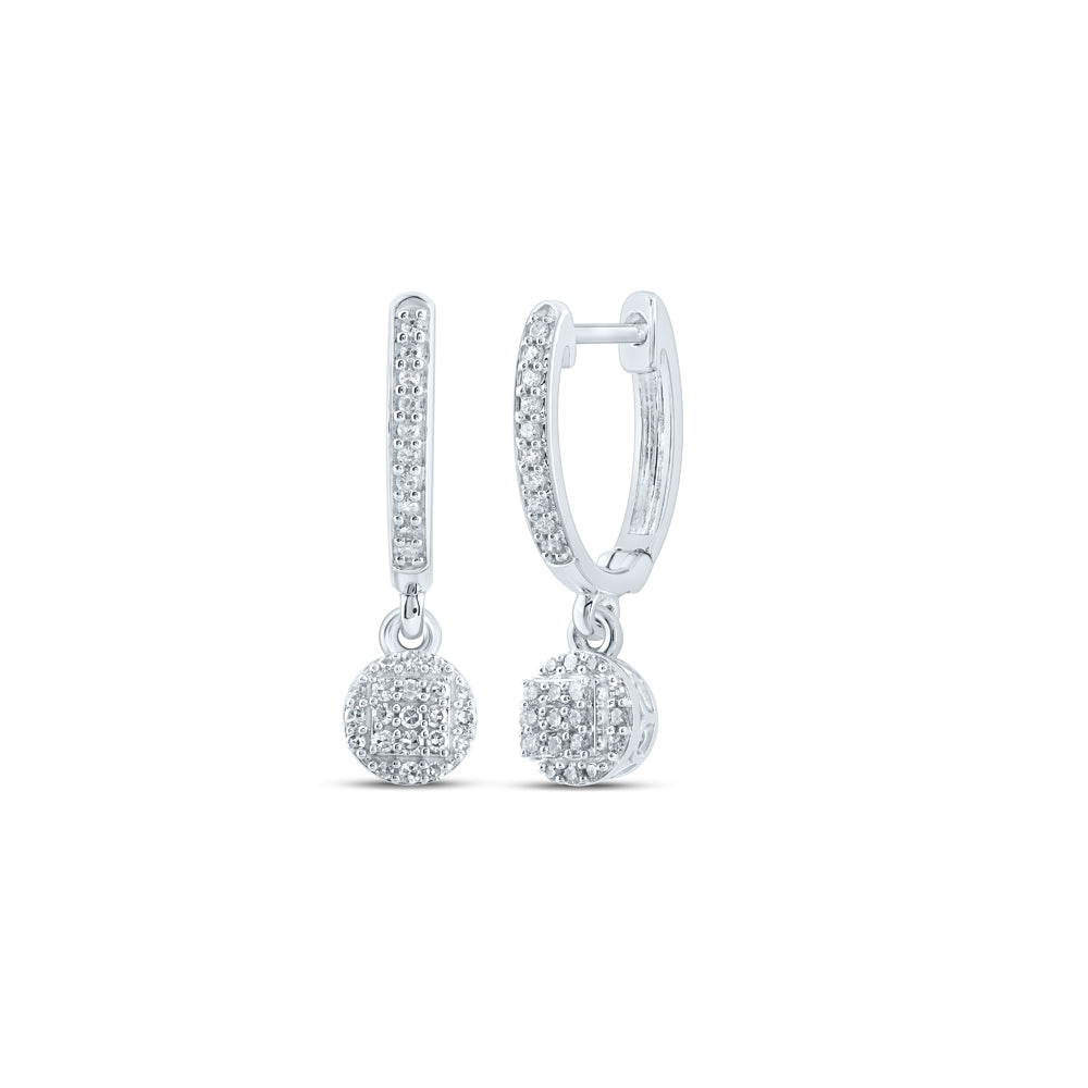 10kt White Gold Womens Round Diamond Hoop Dangle Earrings 1/4 Cttw