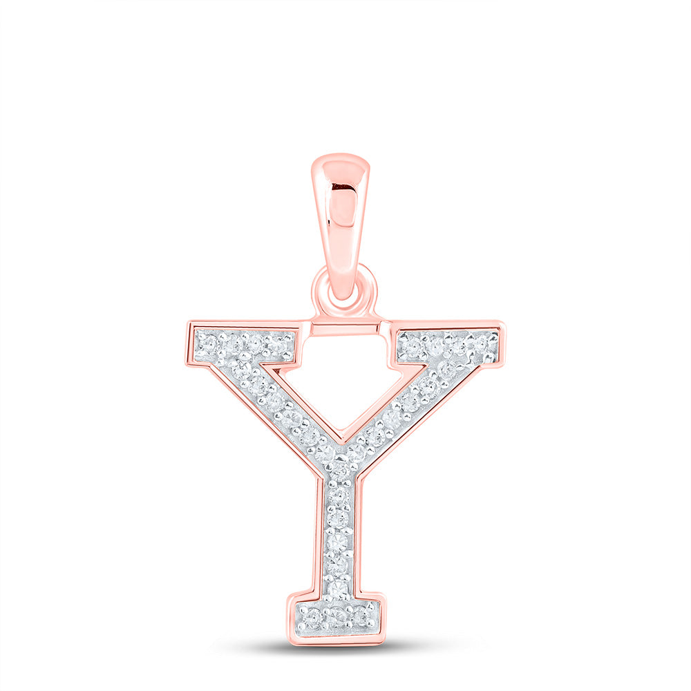 10kt Rose Gold Womens Round Diamond Initial Y Letter Pendant 1/12 Cttw