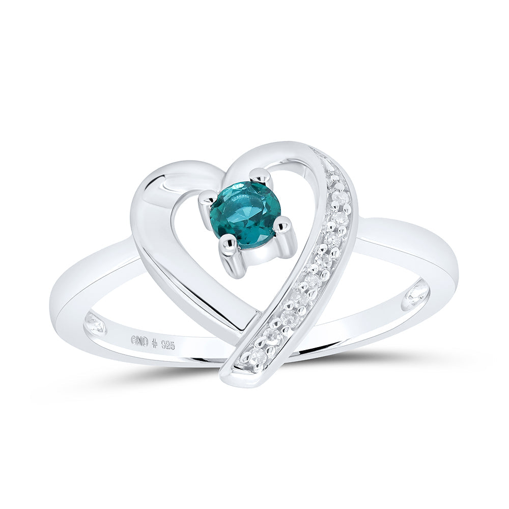Sterling Silver Womens Round Synthetic Emerald Solitaire Heart Ring 1/4 Cttw