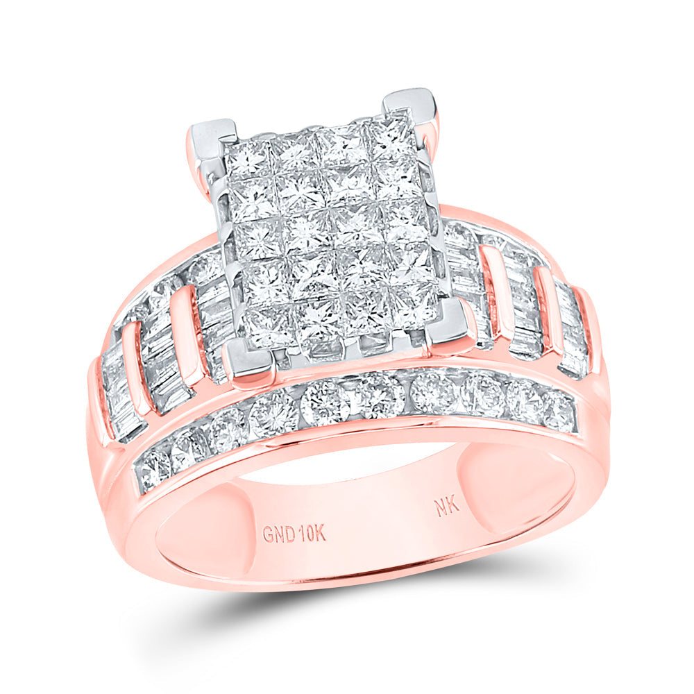 10kt Rose Gold Princess Diamond Cluster Bridal Wedding Engagement Ring 2 Cttw