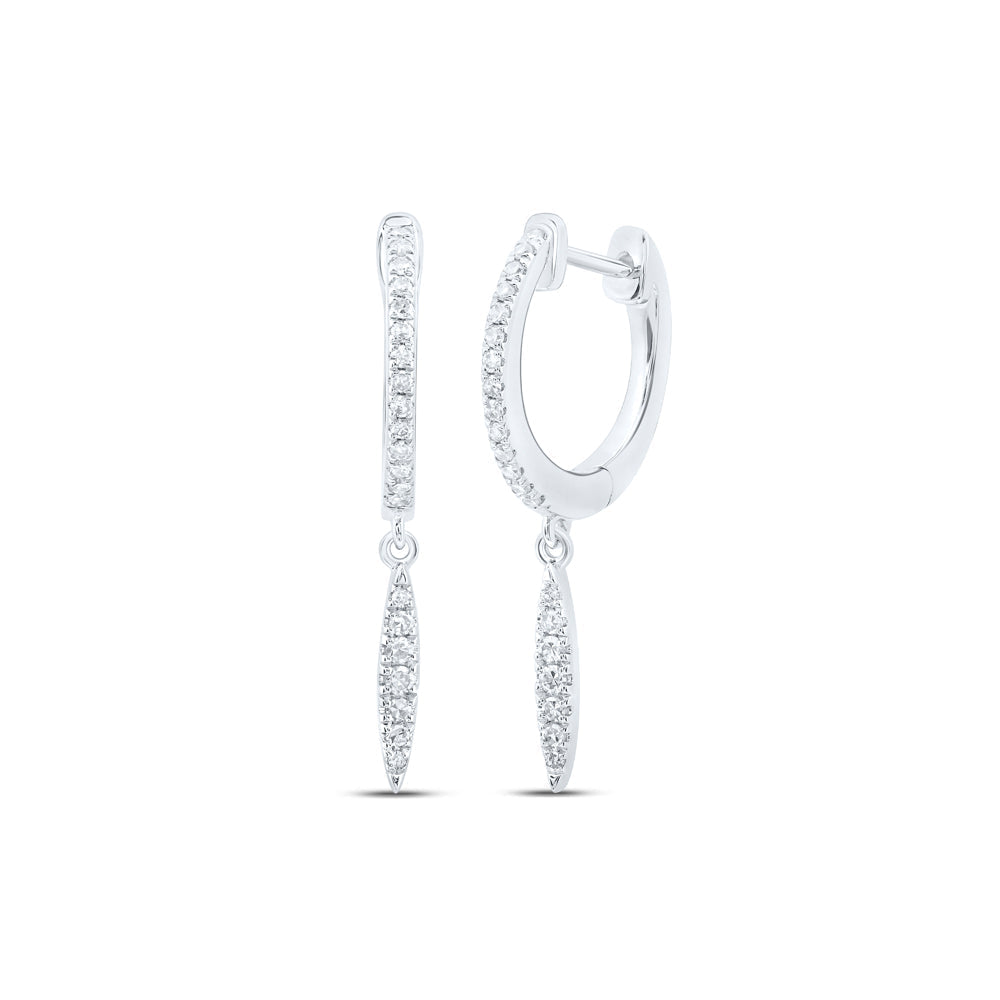 10kt White Gold Womens Round Diamond Drop Dangle Earrings 1/6 Cttw